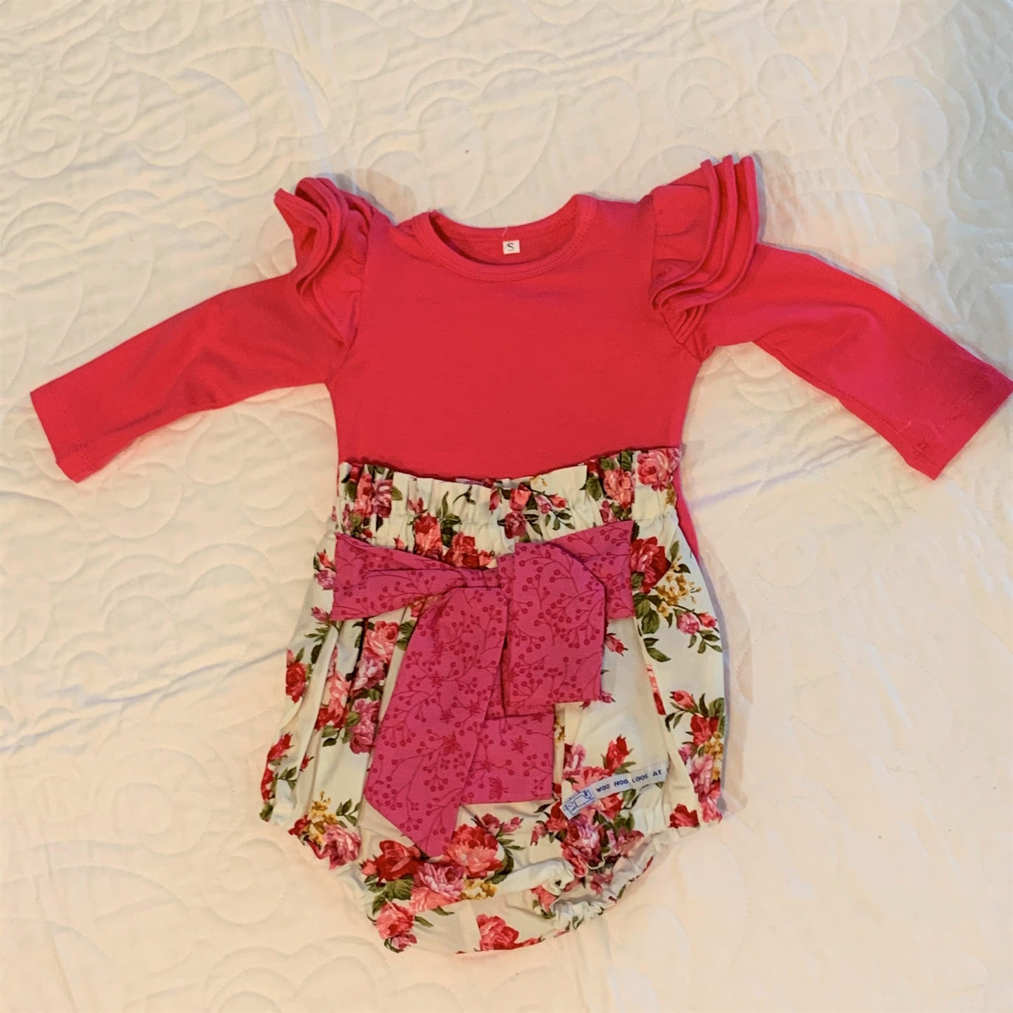 2 Piece Set - High Waisted Nappy Cover with Sash Bow & ReadyMade Long Sleeve Bodysuit