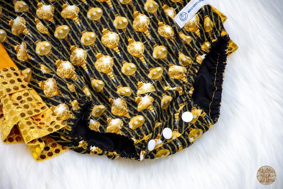 Romper - Christmas - Golden Christmas Baubles and Golden Sequin Ruffled Bottom