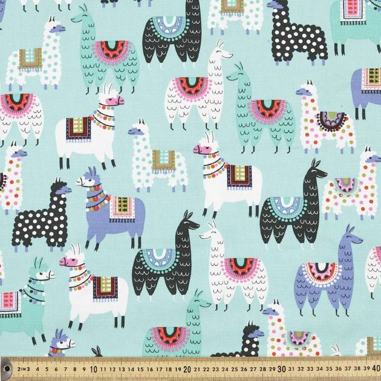 Pants - Harem - Buzoku Cotton - Teal Llamas with White Bands