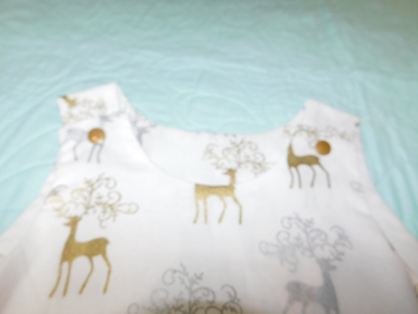 Dress - Christmas - Silver & Gold Metallic Reindeers on White