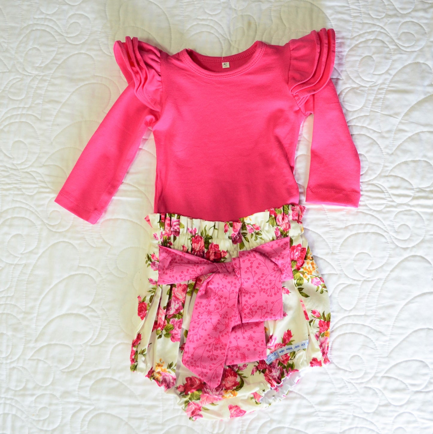 2 Piece Set - High Waisted Nappy Cover with Sash Bow & ReadyMade Long Sleeve Bodysuit