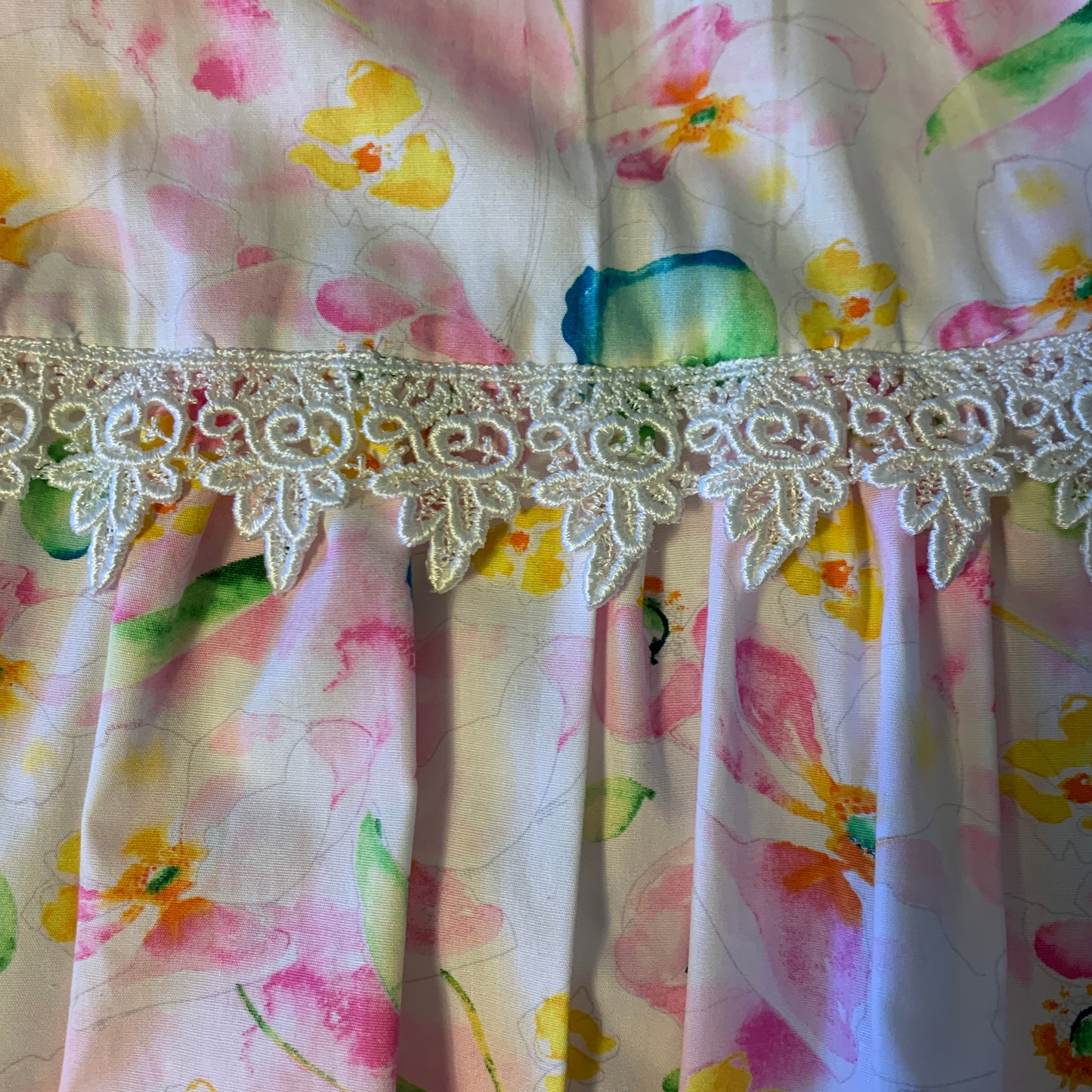 Dress - 3/4 Sleeve Floral Garden - Pink Tones, 3/4 Sleeve with Ruffle