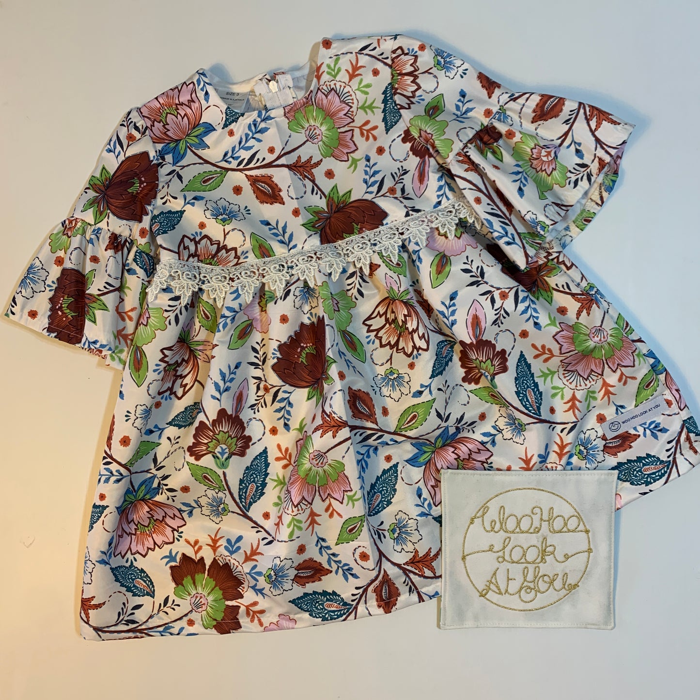 Dress - 3/4 Sleeve Floral Garden - Paisley Pattern, 3/4 Sleeve with Ruffle