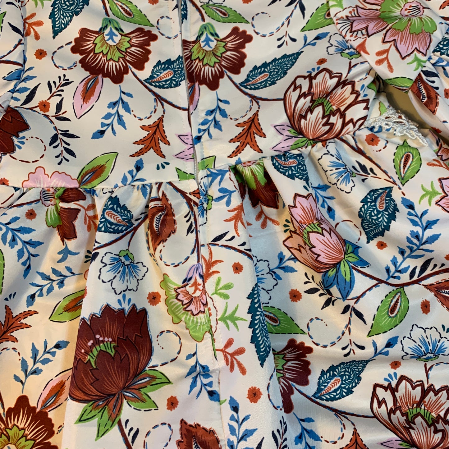 Dress - 3/4 Sleeve Floral Garden - Paisley Pattern, 3/4 Sleeve with Ruffle