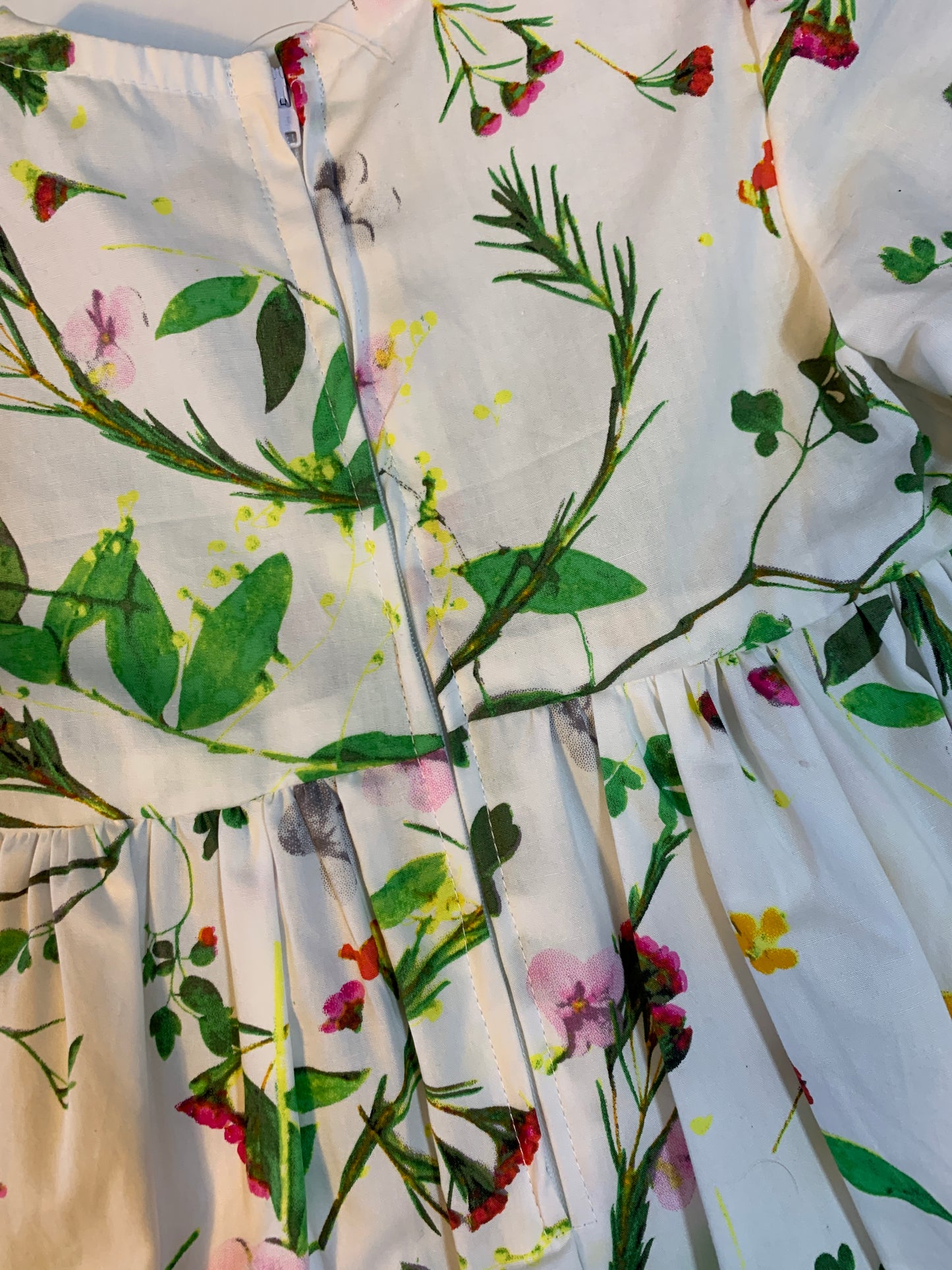 Dress - 3/4 Sleeve Floral Garden - Green Tones, 3/4 Sleeve with Ruffle