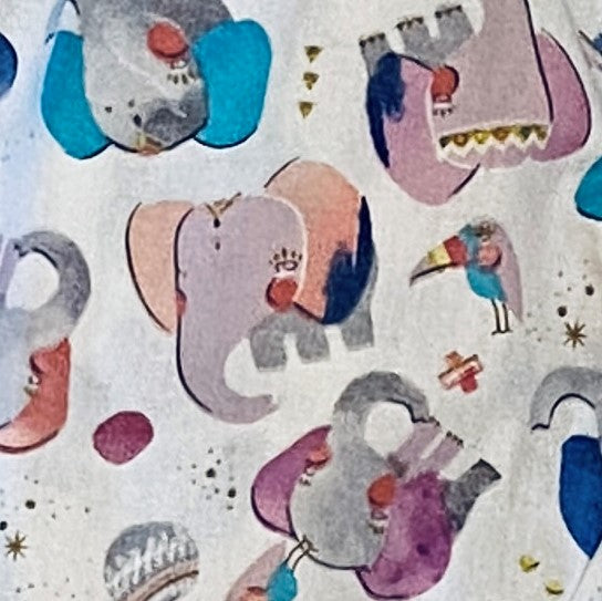 Pants - Harem - Ribbed Waist - Multi-coloured Elephants with Black Bands