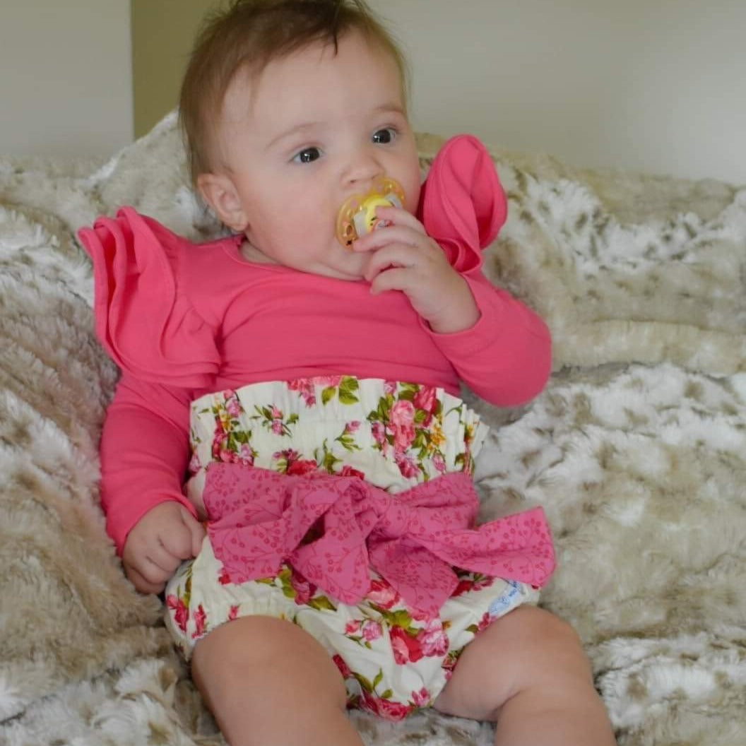 2 Piece Set - High Waisted Nappy Cover with Sash Bow & ReadyMade Long Sleeve Bodysuit