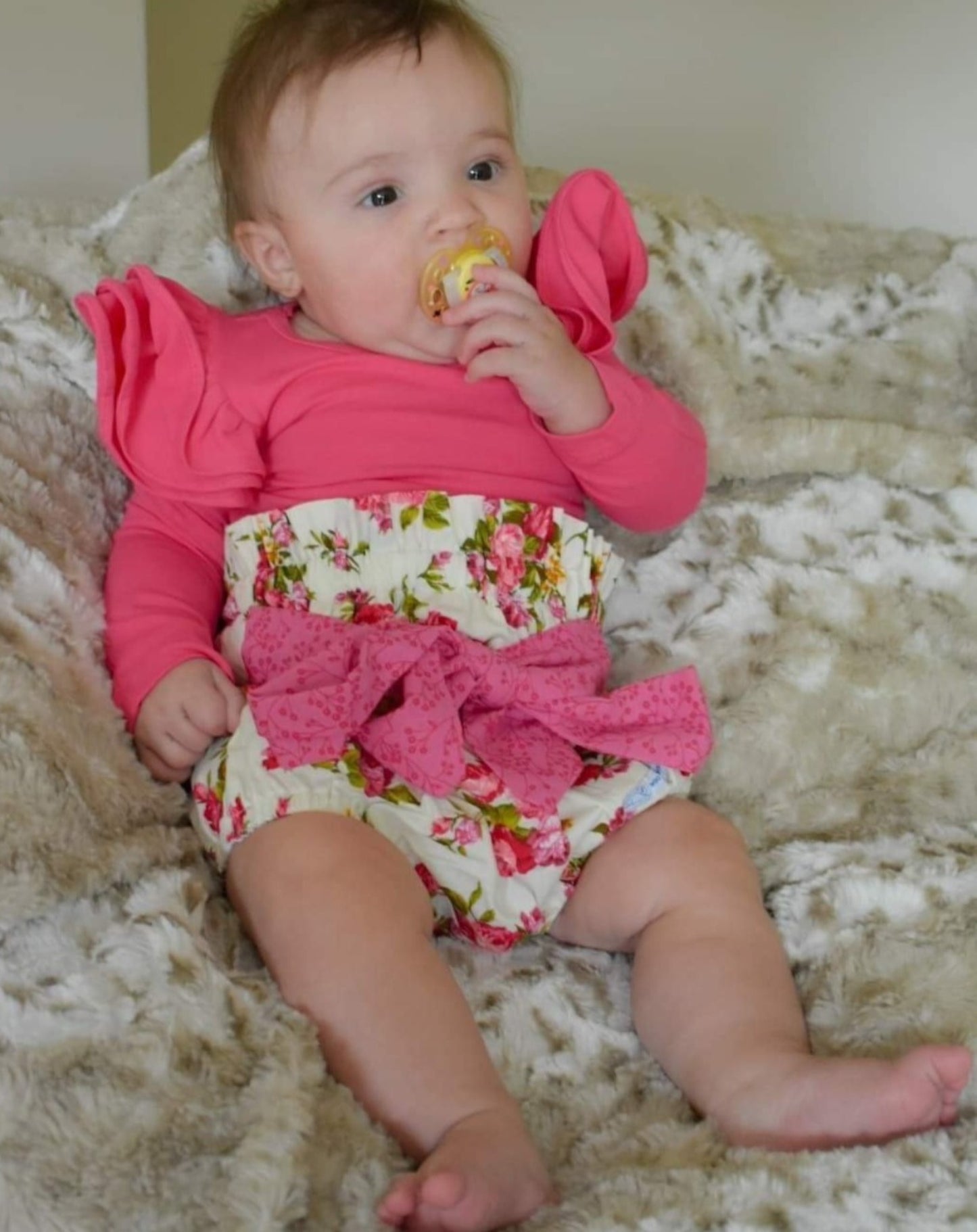 2 Piece Set - High Waisted Nappy Cover with Sash Bow & ReadyMade Long Sleeve Bodysuit