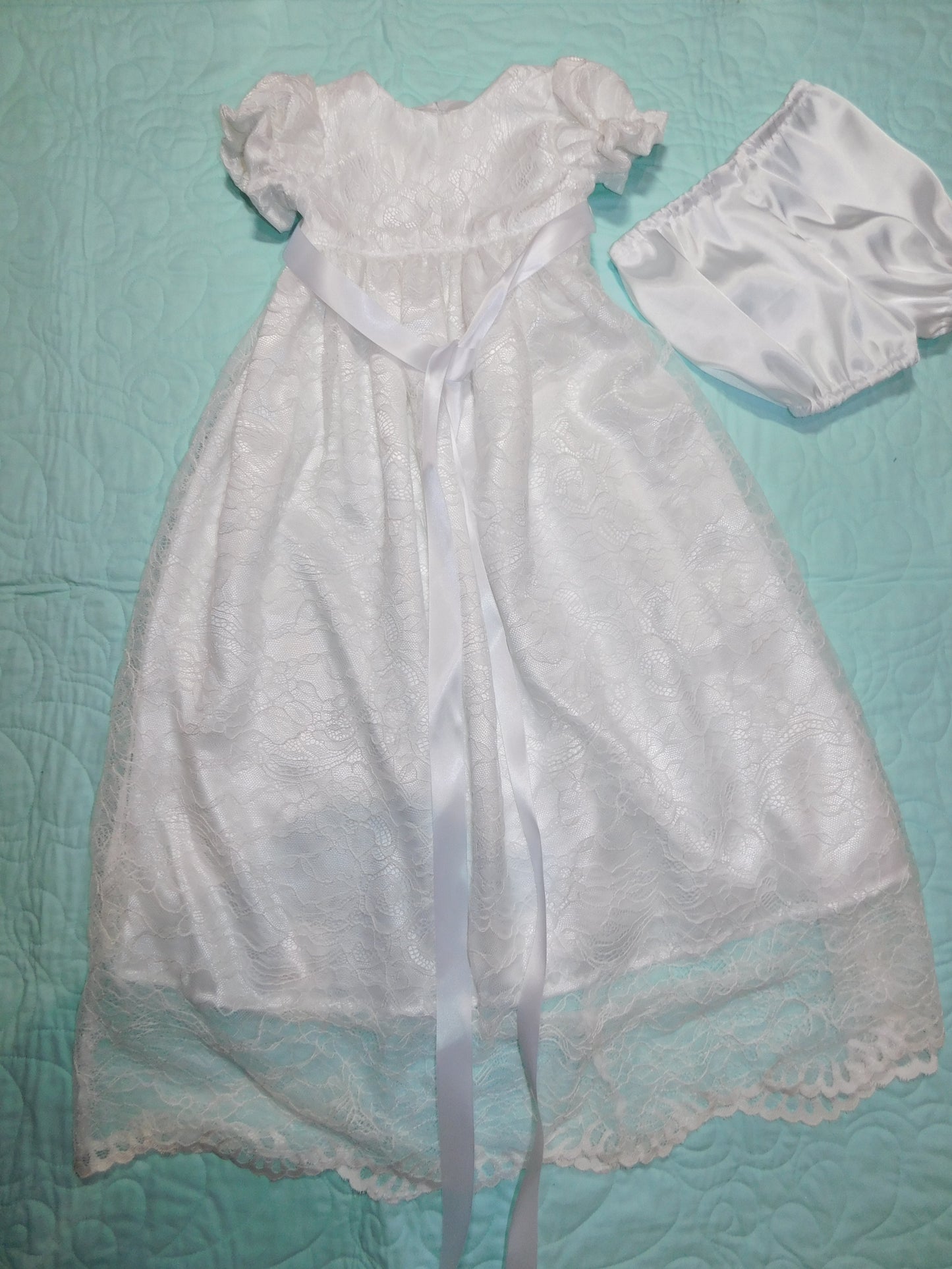 Christening Dress / Gown - Dedication Dress / Gown White Satin and Lace