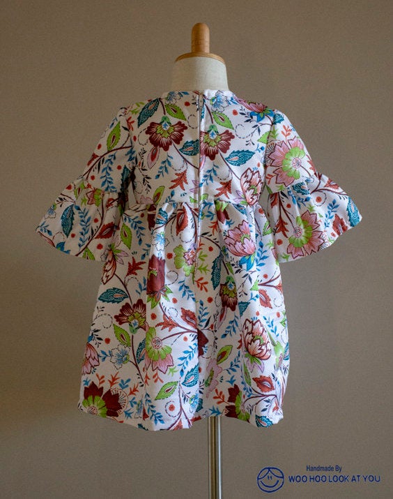 Dress - 3/4 Sleeve Floral Garden - Paisley Pattern, 3/4 Sleeve with Ruffle