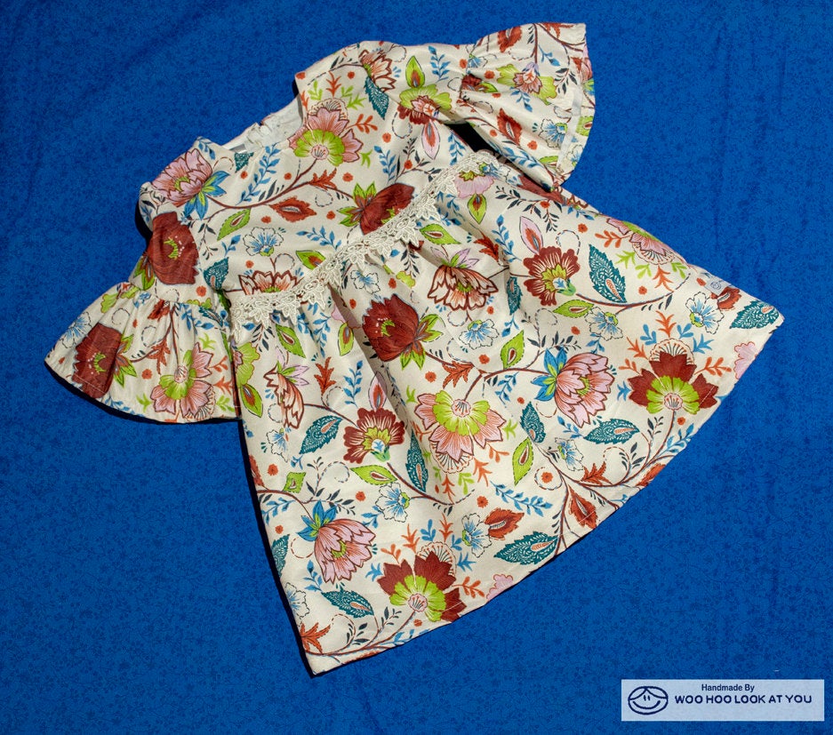 Dress - 3/4 Sleeve Floral Garden - Paisley Pattern, 3/4 Sleeve with Ruffle