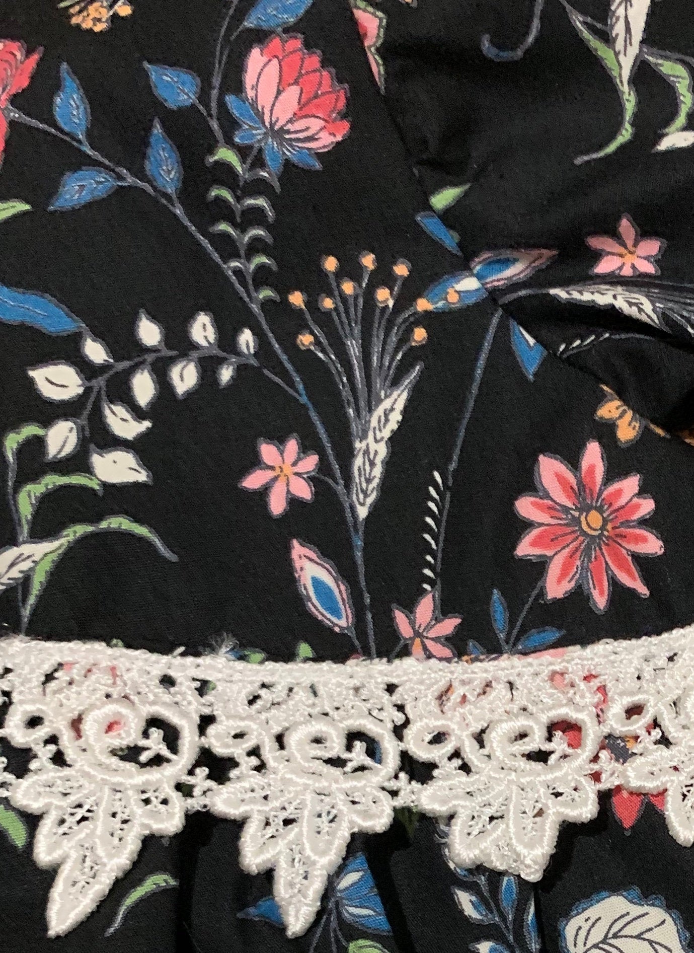 Dress - Long Sleeved Black Seasonal Flowers