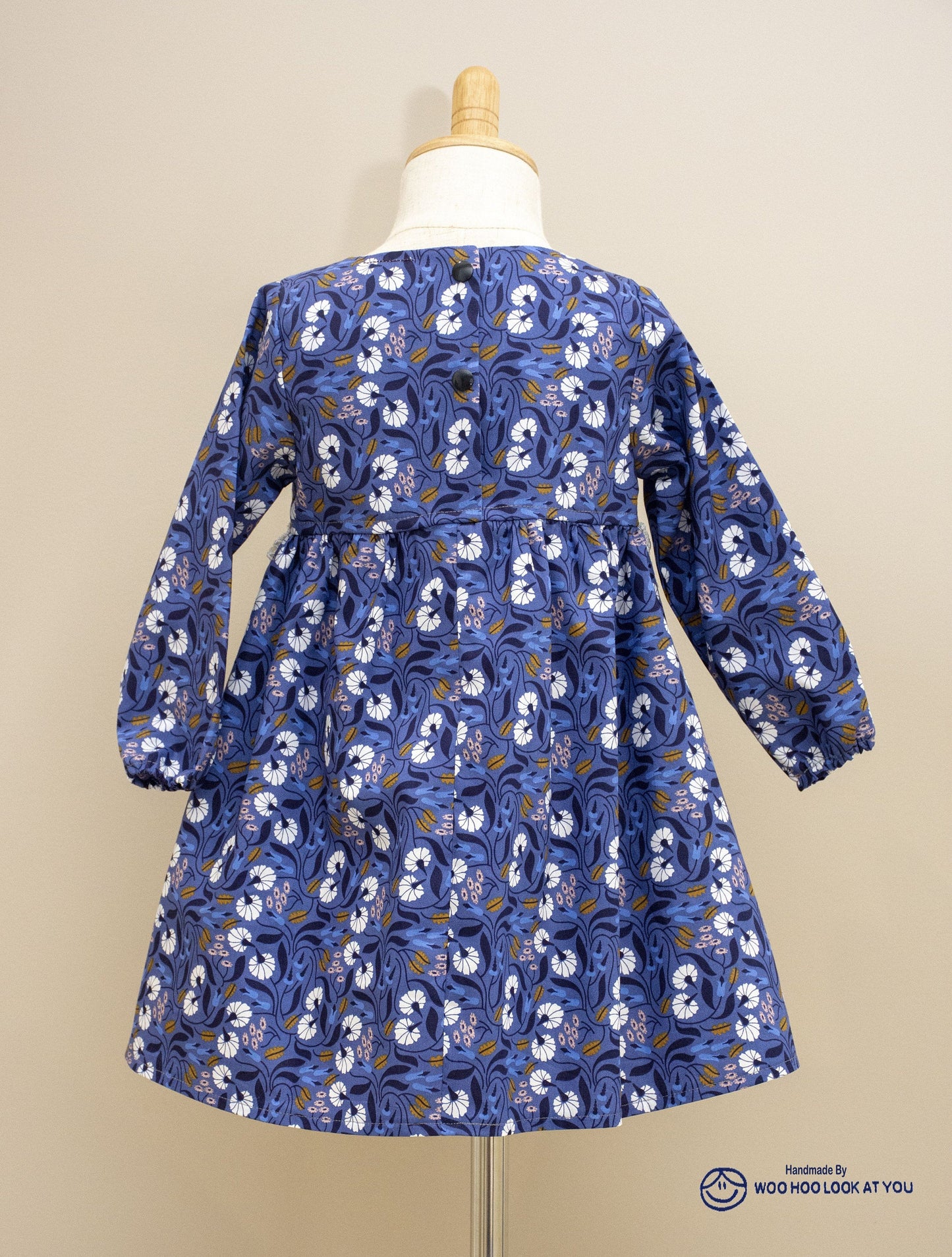 Dress - Long Sleeved Dark Blue w White Flowers