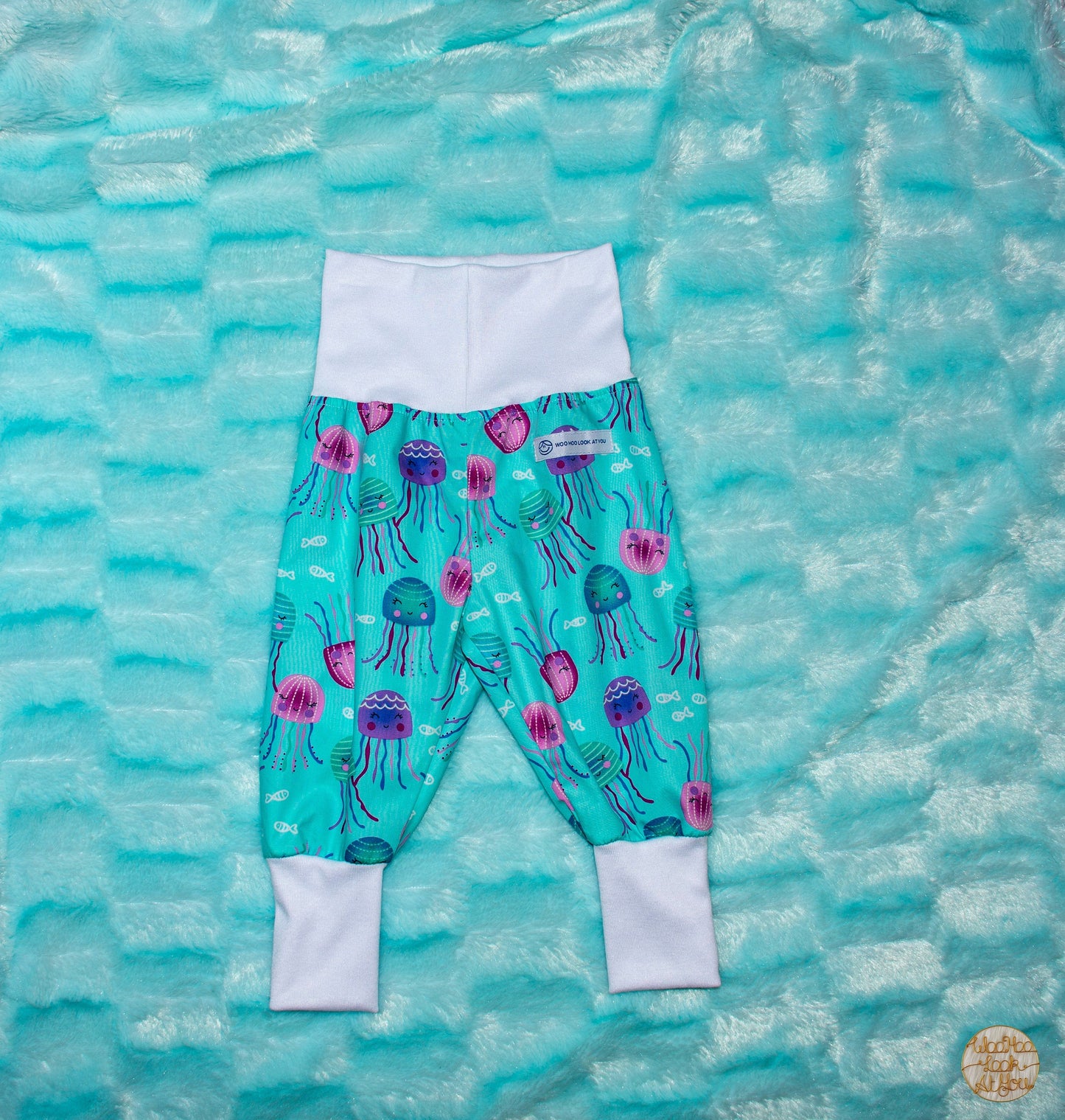 Pants - Harem - Ribbed Waist - Colourful Jellyfish with White Bands