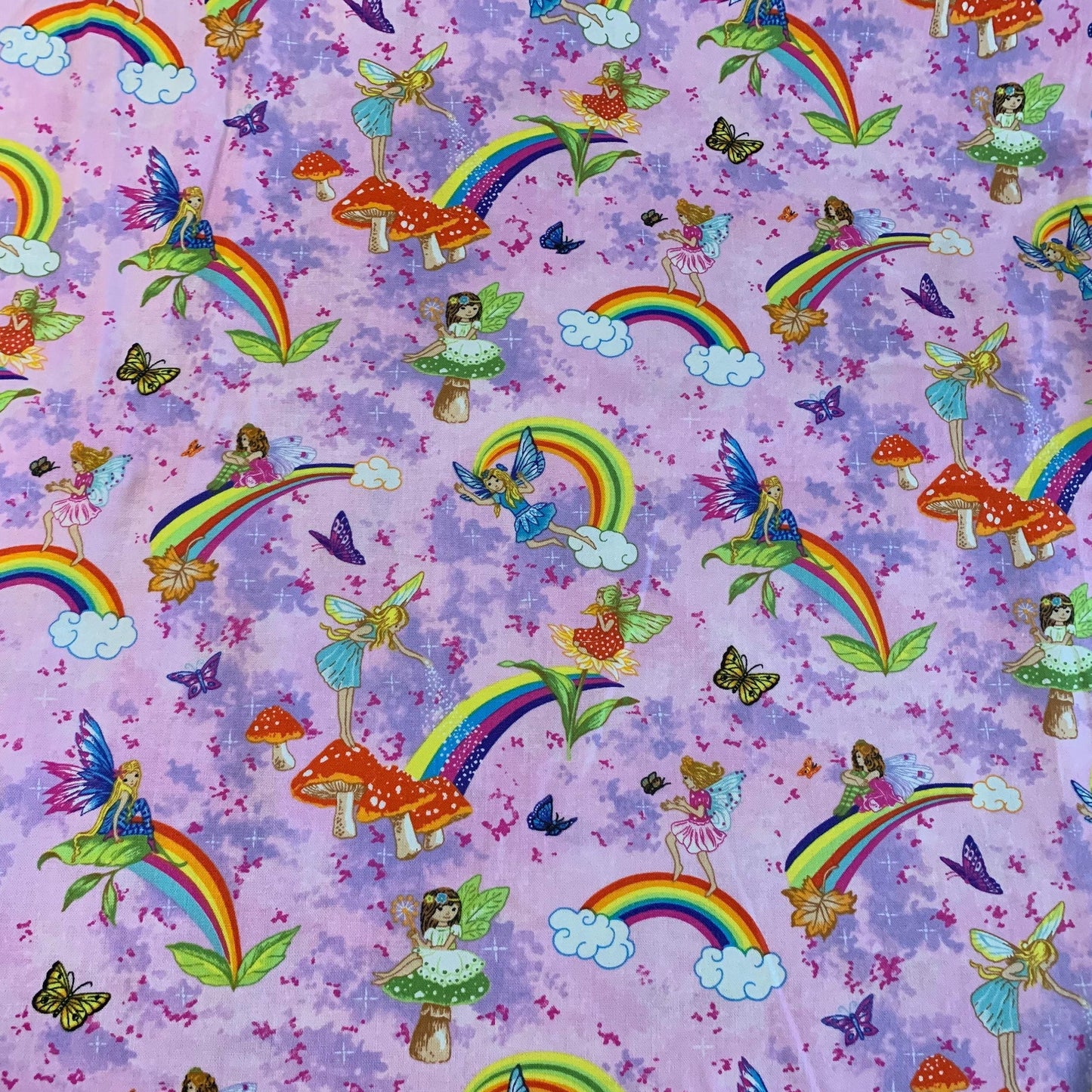 Pants - Harem - Ribbed Waist - Pink Fairies & Rainbows with White Bands