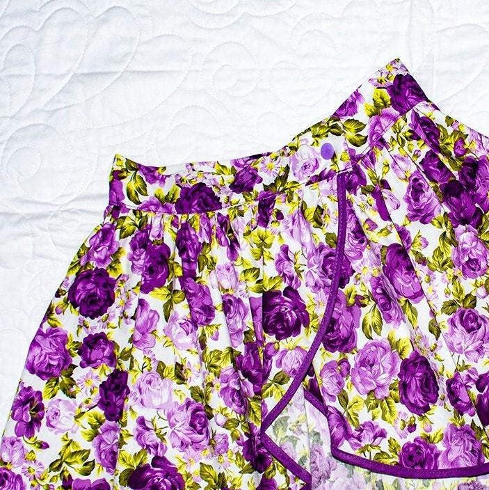Skirt - Wrap - Tadah Tulip Skirt- Purple and Lilac Peony Roses on White