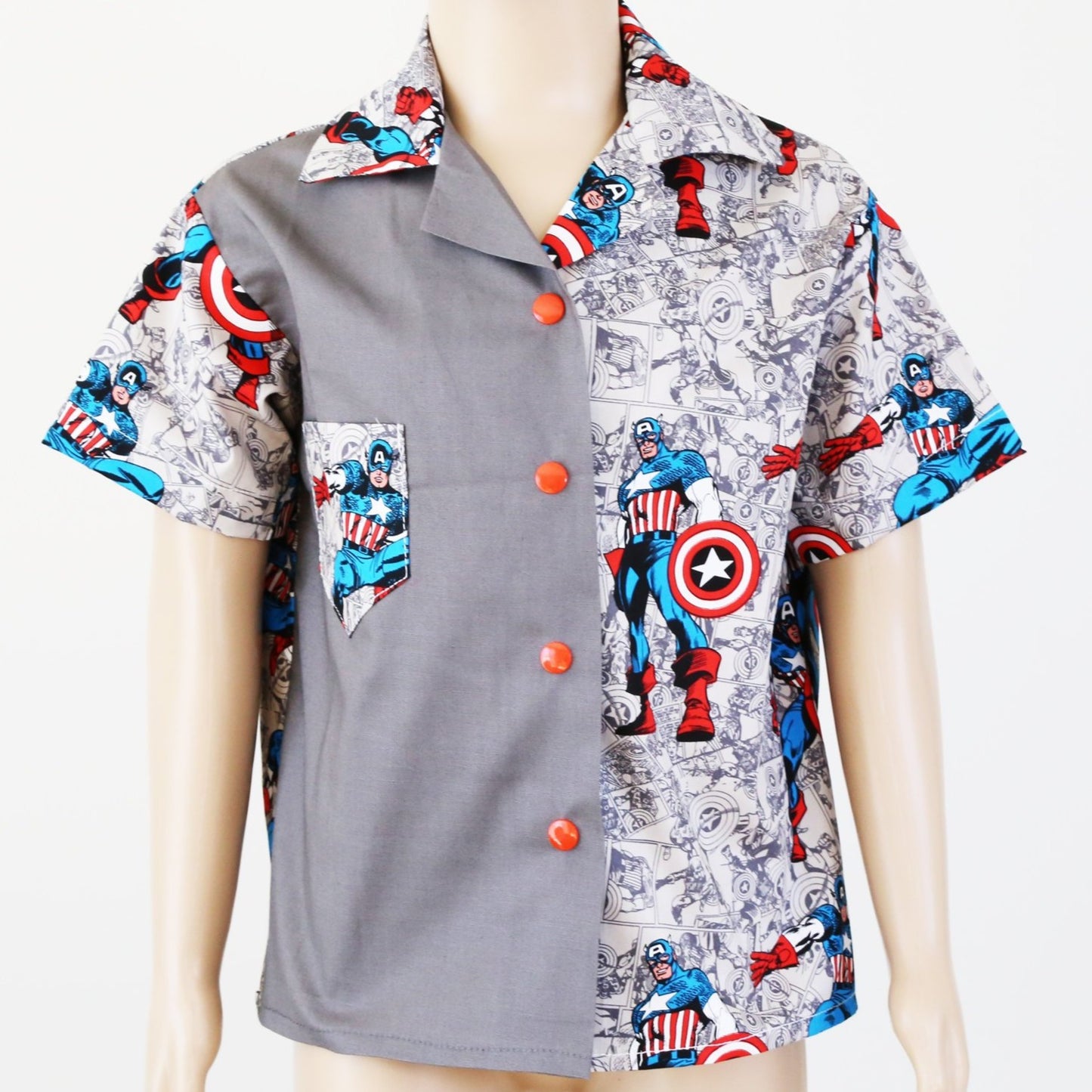 Shirt - Super Hero with Shield, Grey Contrasting Panel