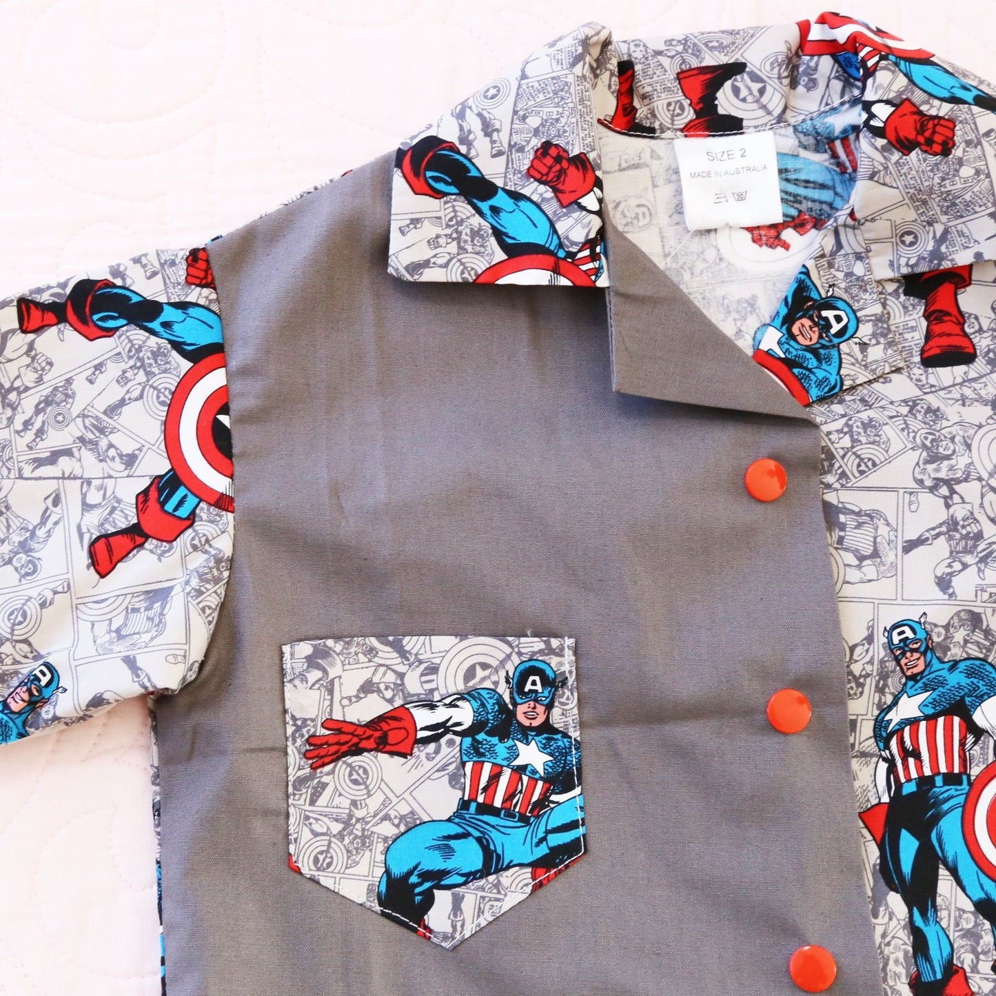 Shirt - Super Hero with Shield, Grey Contrasting Panel