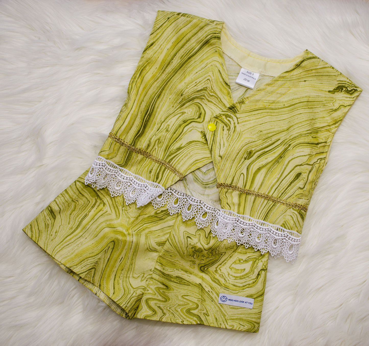 2 Piece - Laced Top and Shorts Chartreuse