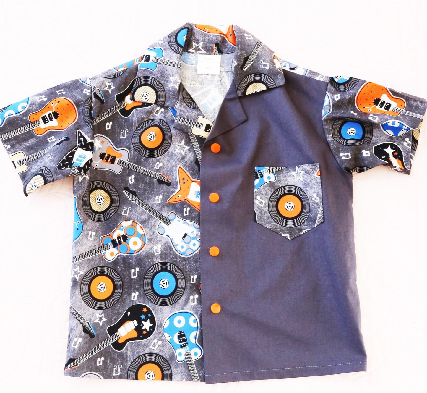 Shirt - Guitars & Record Collection with Dark Grey Contrast Panel