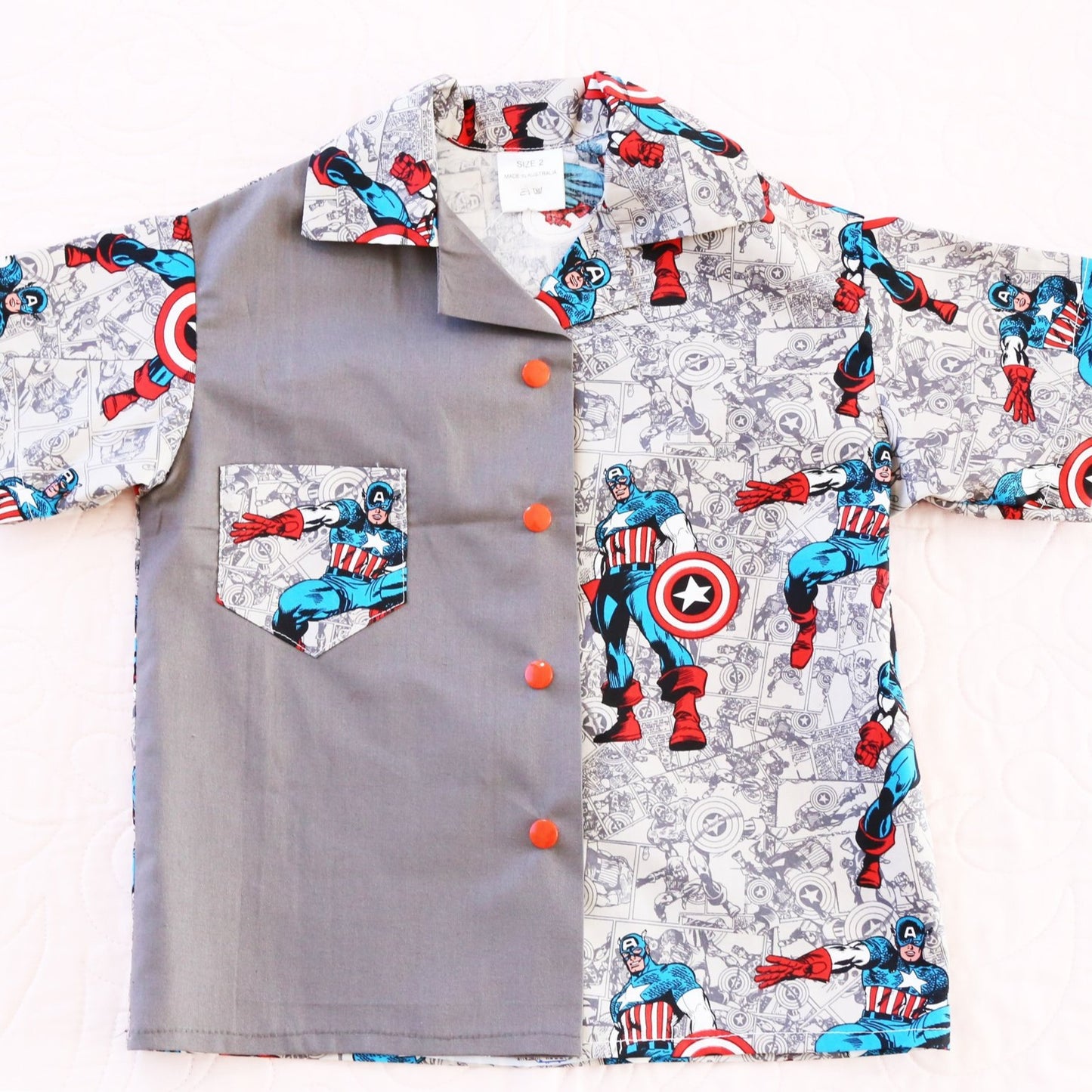 Shirt - Super Hero with Shield, Grey Contrasting Panel