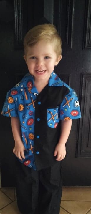 Shirt - Mixed Sports on Blue with Contrasting Black Panel