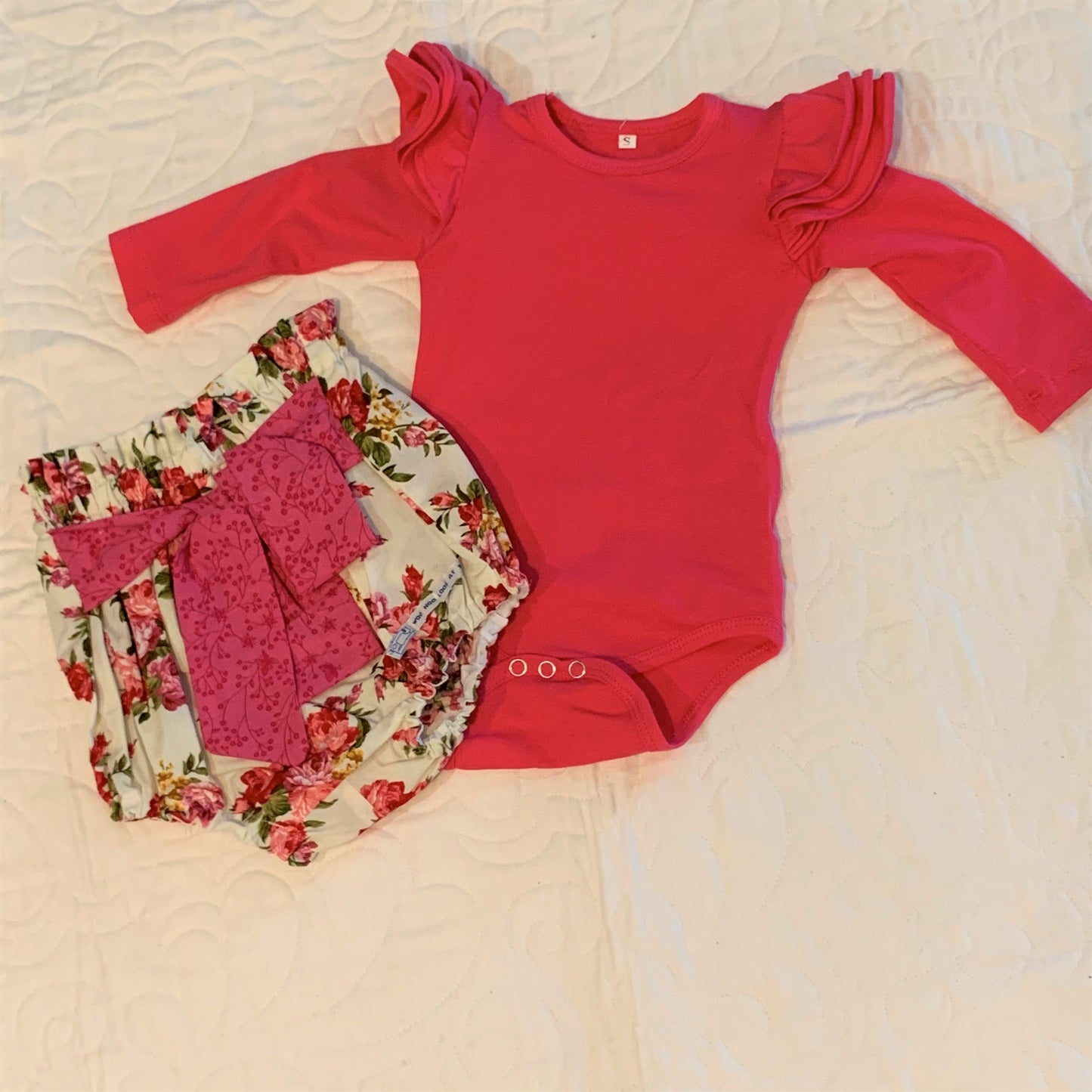 2 Piece Set - High Waisted Nappy Cover with Sash Bow &  ReadyMade Long Sleeve Bodysuit