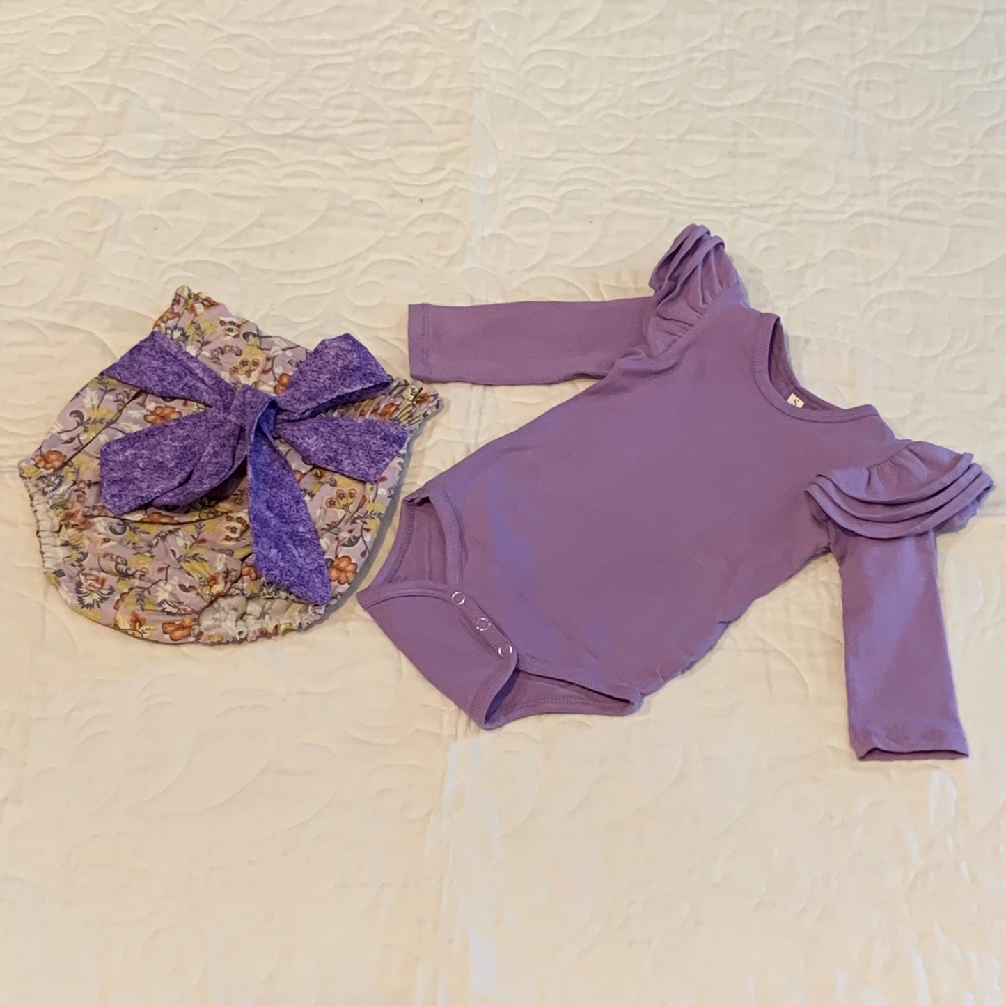 2 Piece Set - High Waisted Nappy Cover with Sash Bow & ReadyMade Long Sleeve Bodysuit