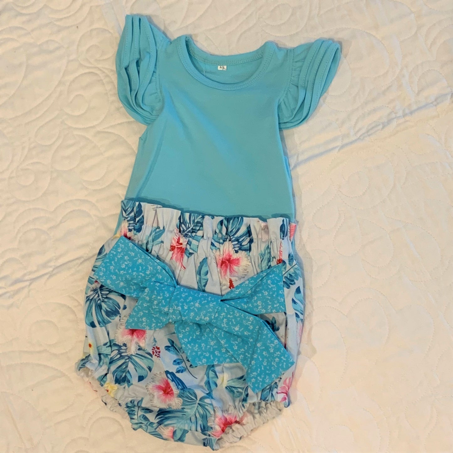 2 Piece Set - High Waisted Nappy Cover with Sash Bow & ReadyMade Flutter Bodysuit
