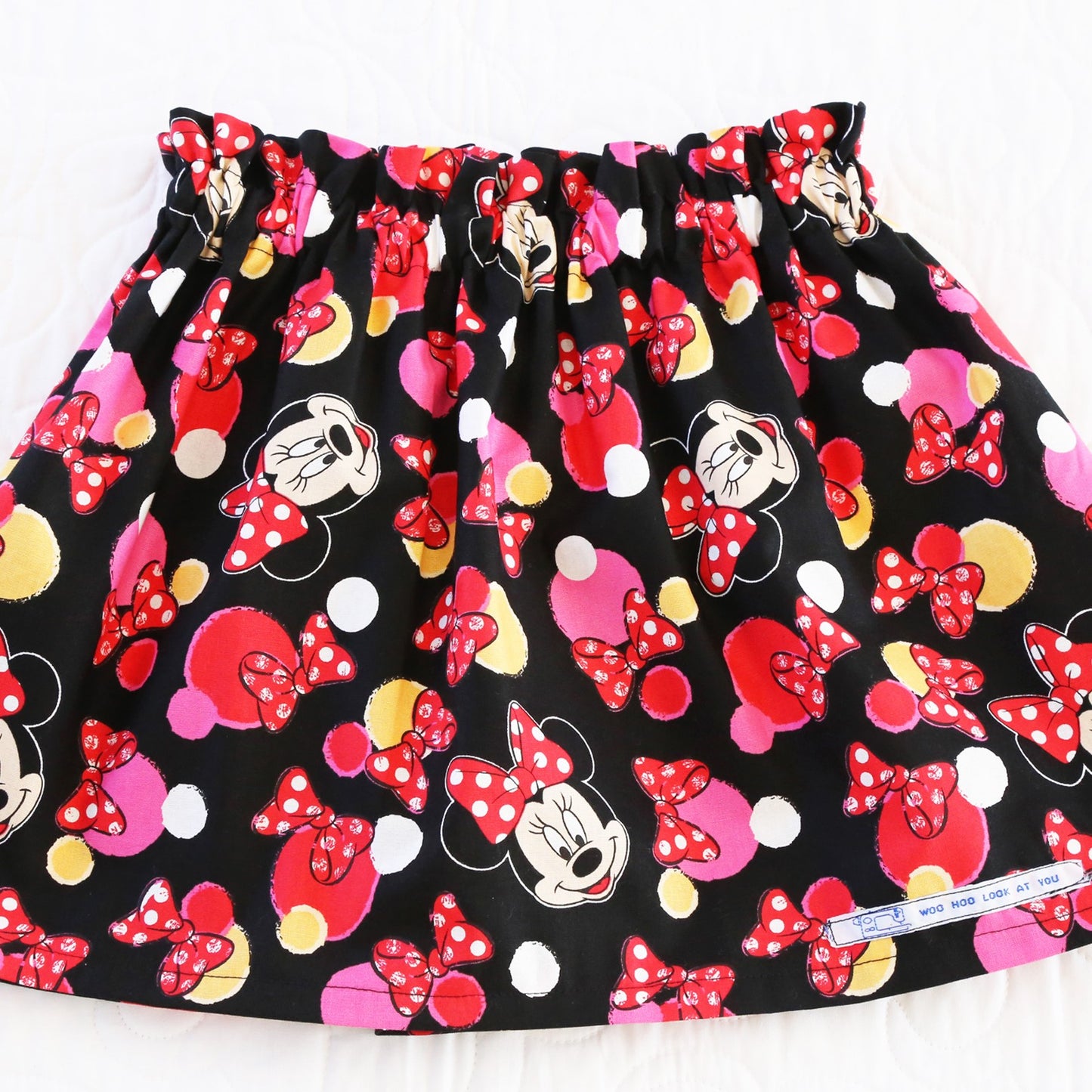 Skirt - High Waisted - Tadah Paper Bag Skirt , Toddler, Mouse with Red Bows on Black