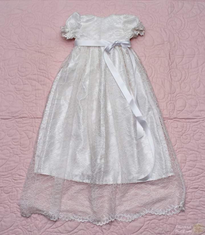 Christening Dress / Gown - Dedication Dress / Gown  White Satin and Lace