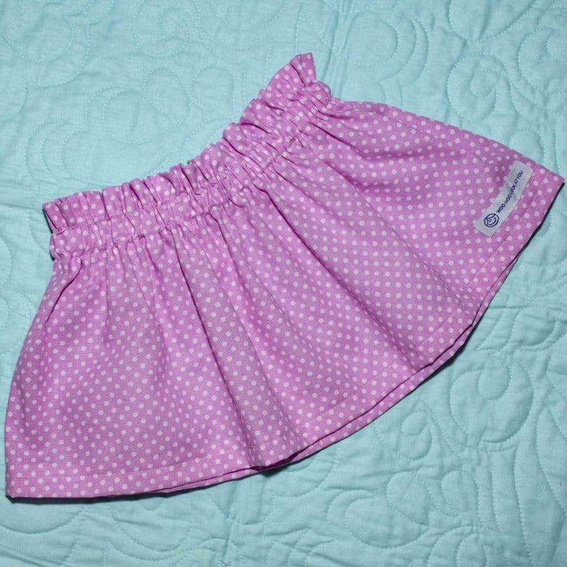 Skirt - High Waisted - Tadah Paper Bag Skirt ,Toddler, White Pokka Dots on Light Pink