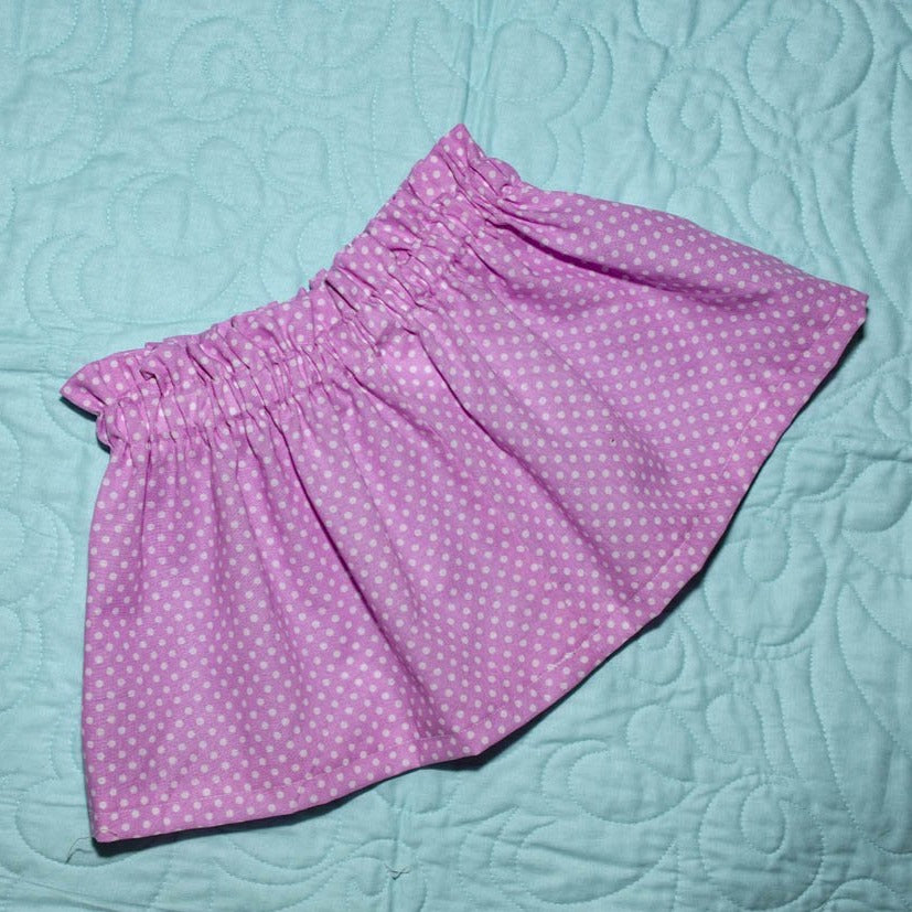 Skirt - High Waisted - Tadah Paper Bag Skirt ,Toddler, White Pokka Dots on Light Pink