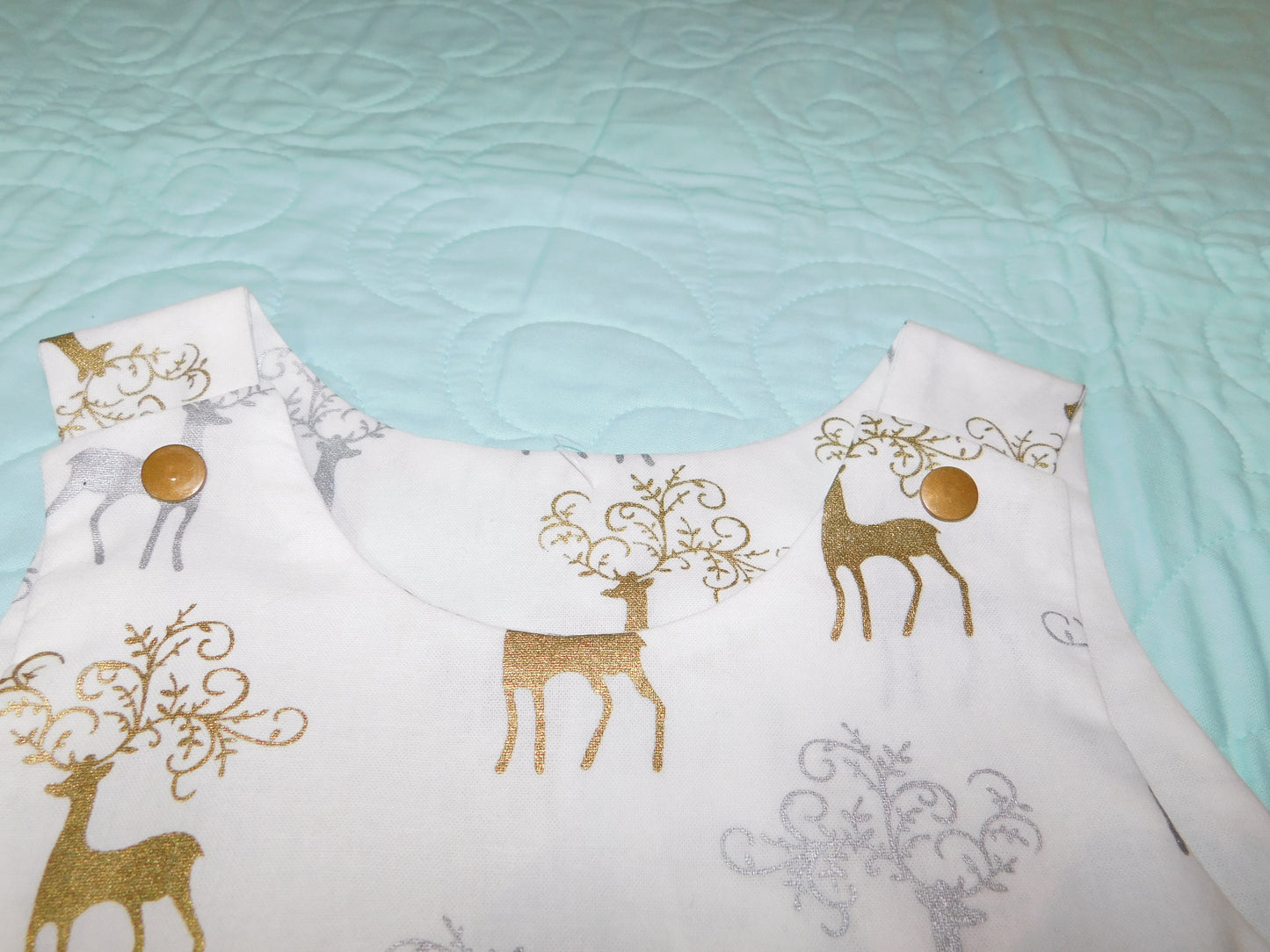 Dress - Christmas - Silver & Gold Metallic Reindeers on White