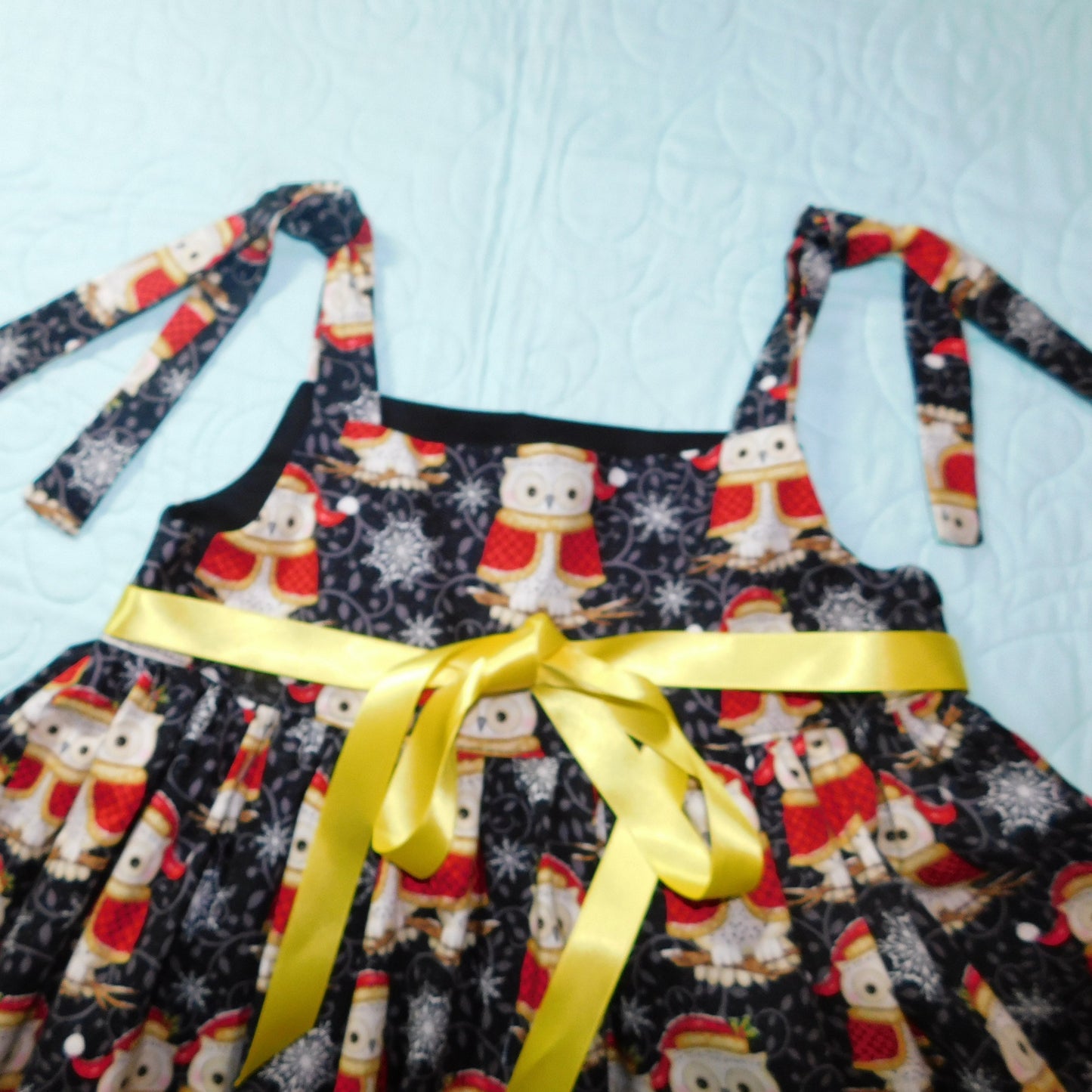 Dress - Christmas - Pinafore - Australiana Owls with Christmas Background