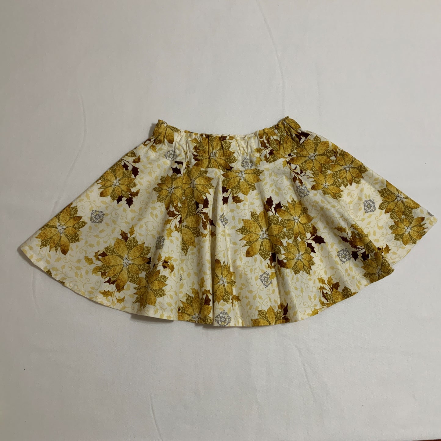 Skirt - Christmas - Elastic Waist with Gold Poinsettia Flowers