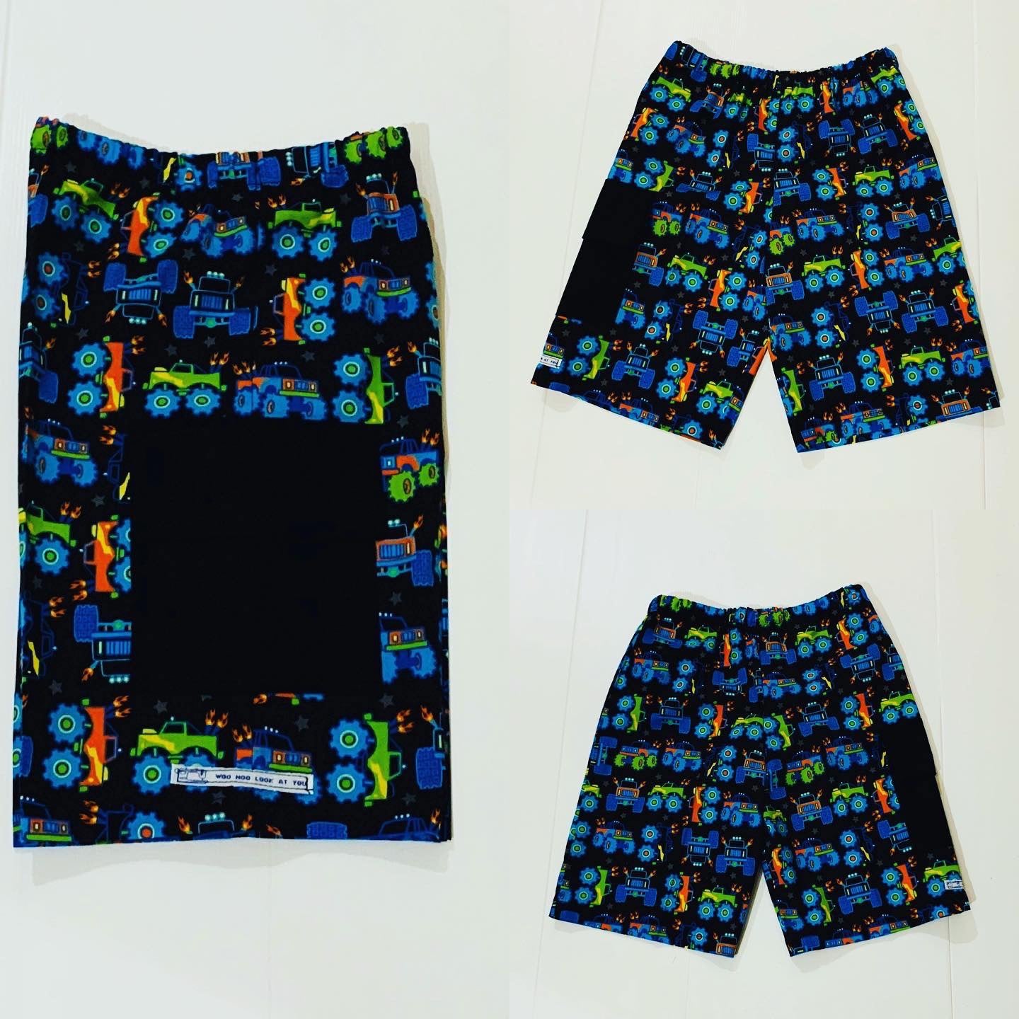 Pants - Cargo Shorts - Monster Trucks, Flap Pocket for Rocks, Elastic Waist