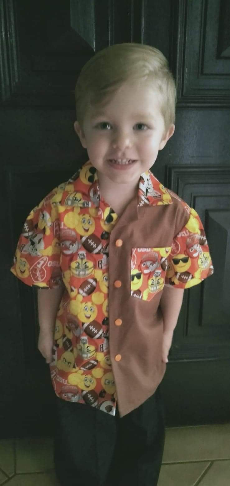 Shirt - Orange Emojis with Footballs, Brown Contrasting Panel