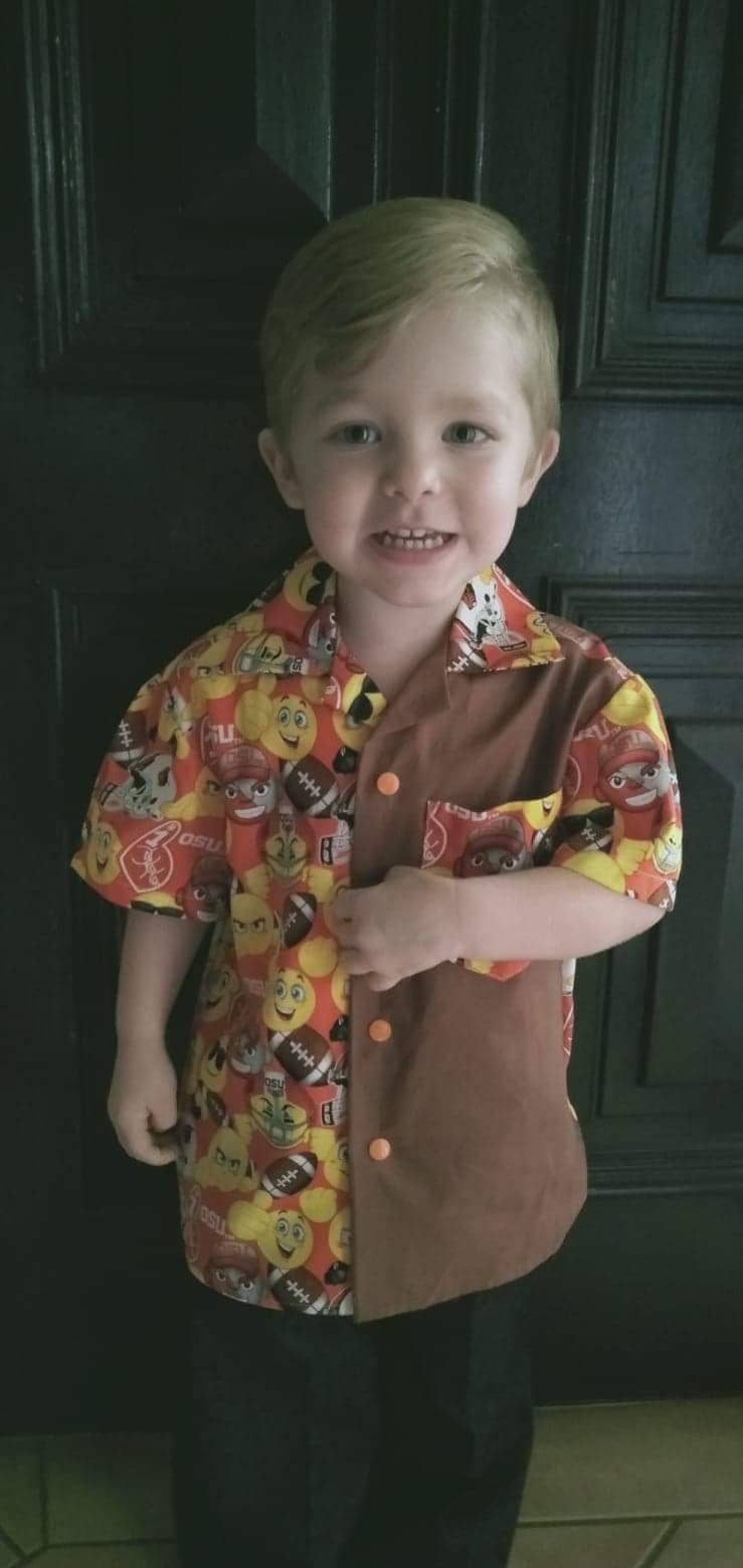 Shirt - Orange Emojis with Footballs, Brown Contrasting Panel