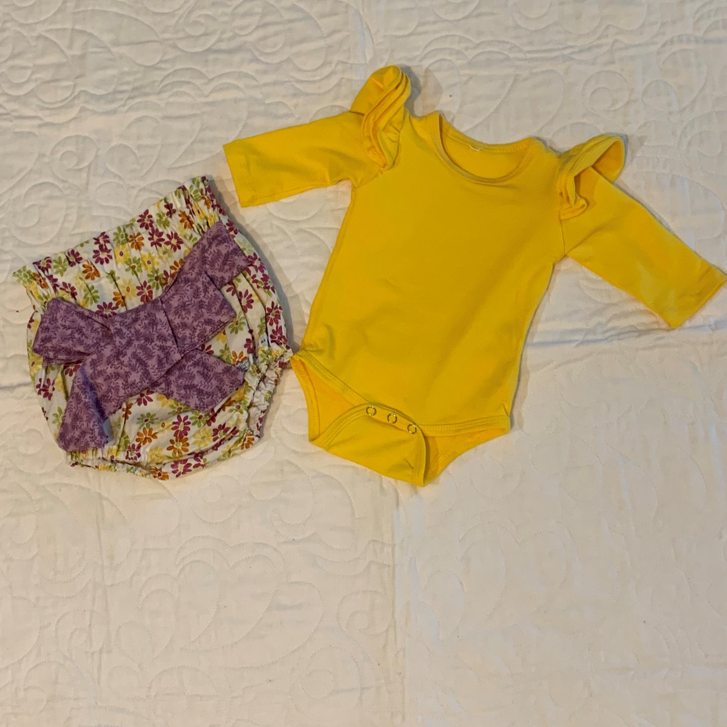 2 Piece Set - High Waisted Nappy Cover with Sash Bow & ReadyMade Long Sleeve Bodysuit