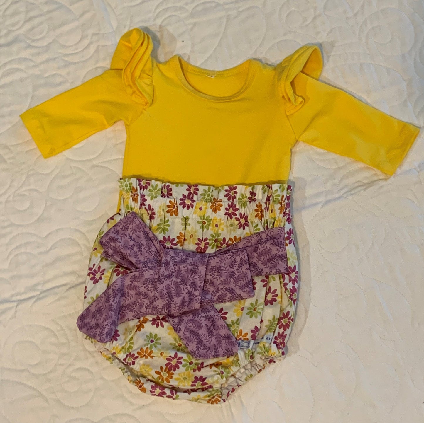 2 Piece Set - High Waisted Nappy Cover with Sash Bow & ReadyMade Long Sleeve Bodysuit