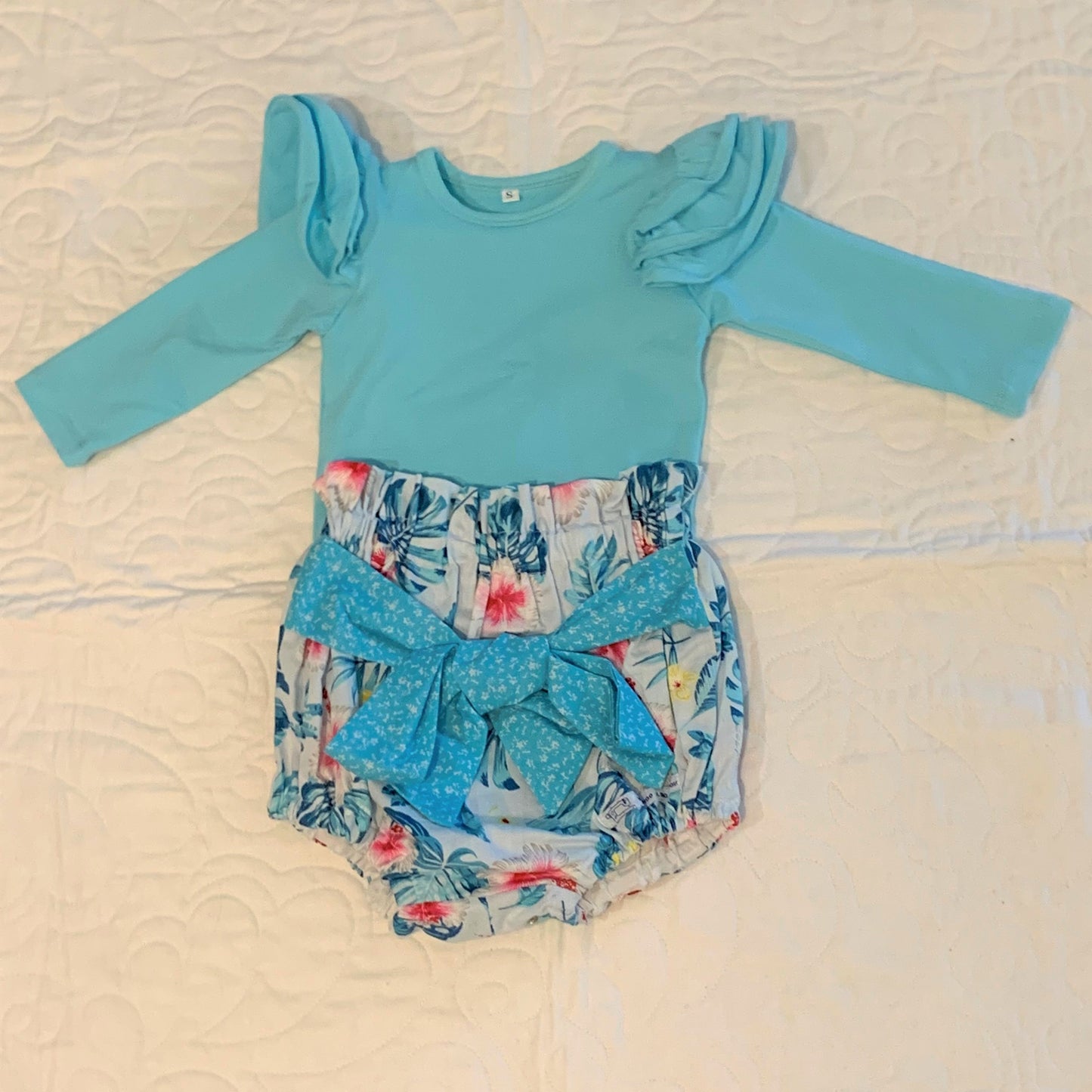 2 Piece Set - High Waisted Nappy Cover with Sash Bow & ReadyMade Long Sleeve Bodysuit