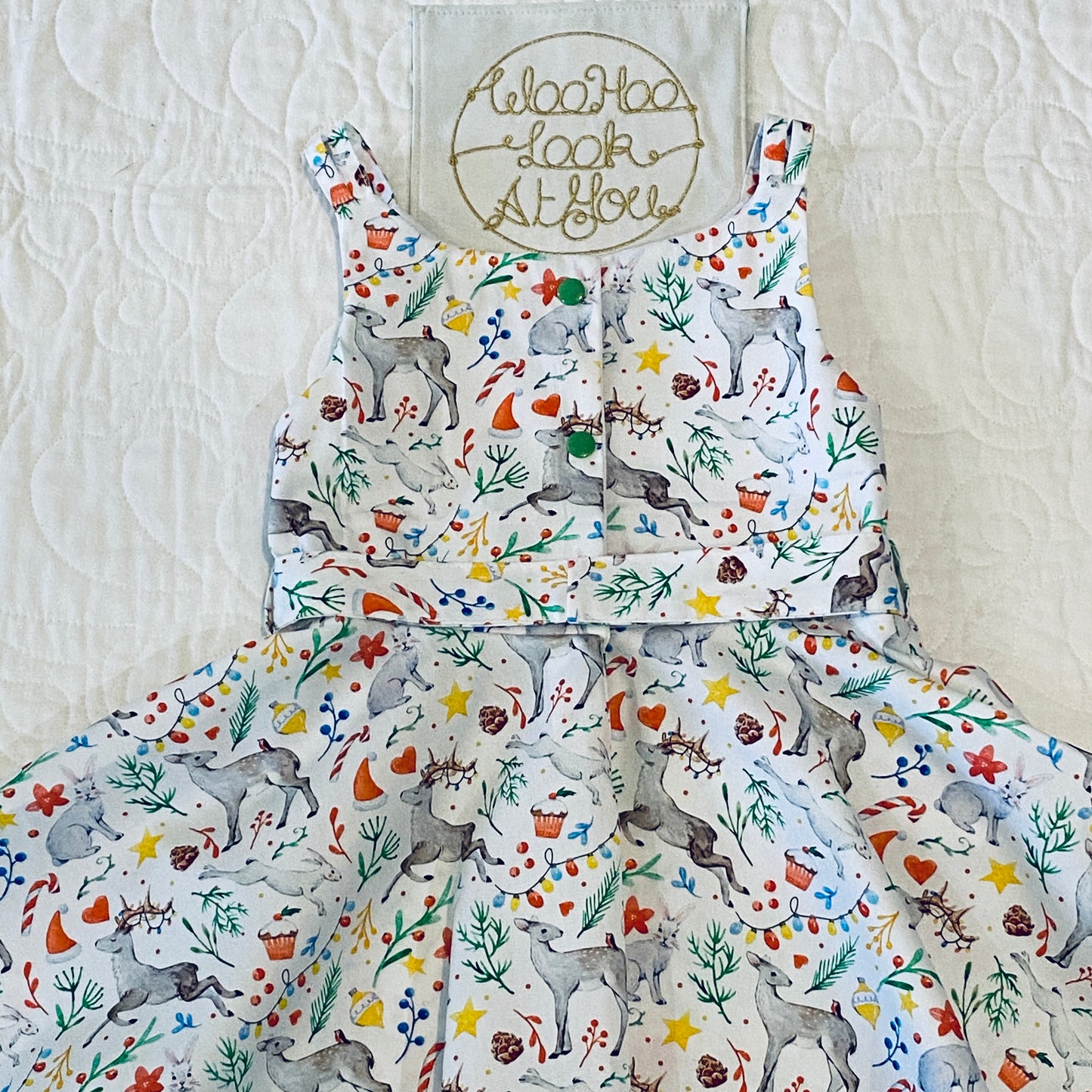 Dress - Freesia Style - Christmas Reindeer & Rabbits with a Matching Waist Tie