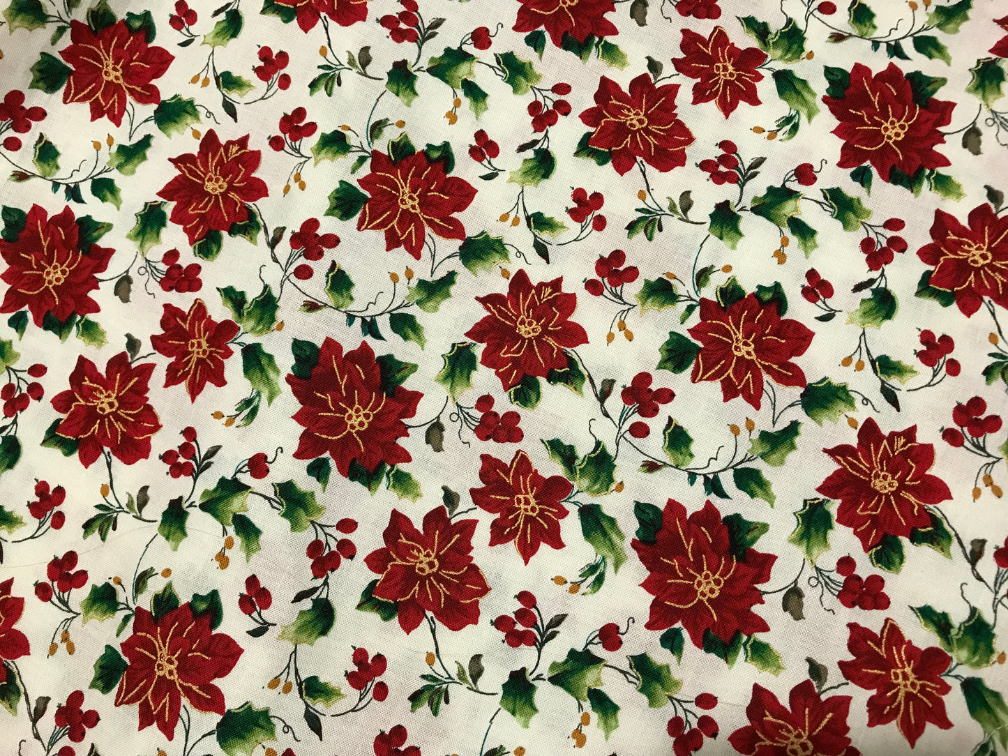 Skirt - Christmas - Elastic Waist - Floral Red & Gold Poinsettias