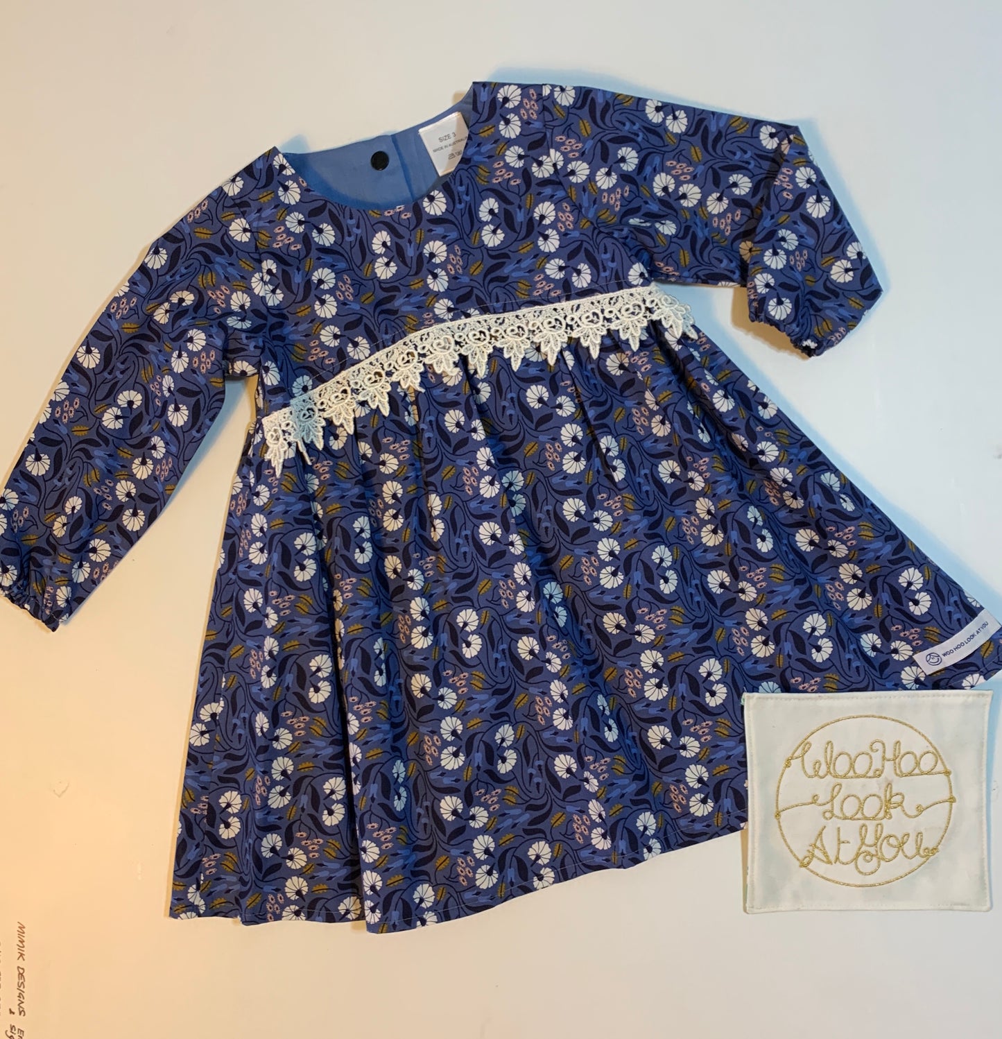 Dress - Long Sleeved Dark Blue w White Flowers