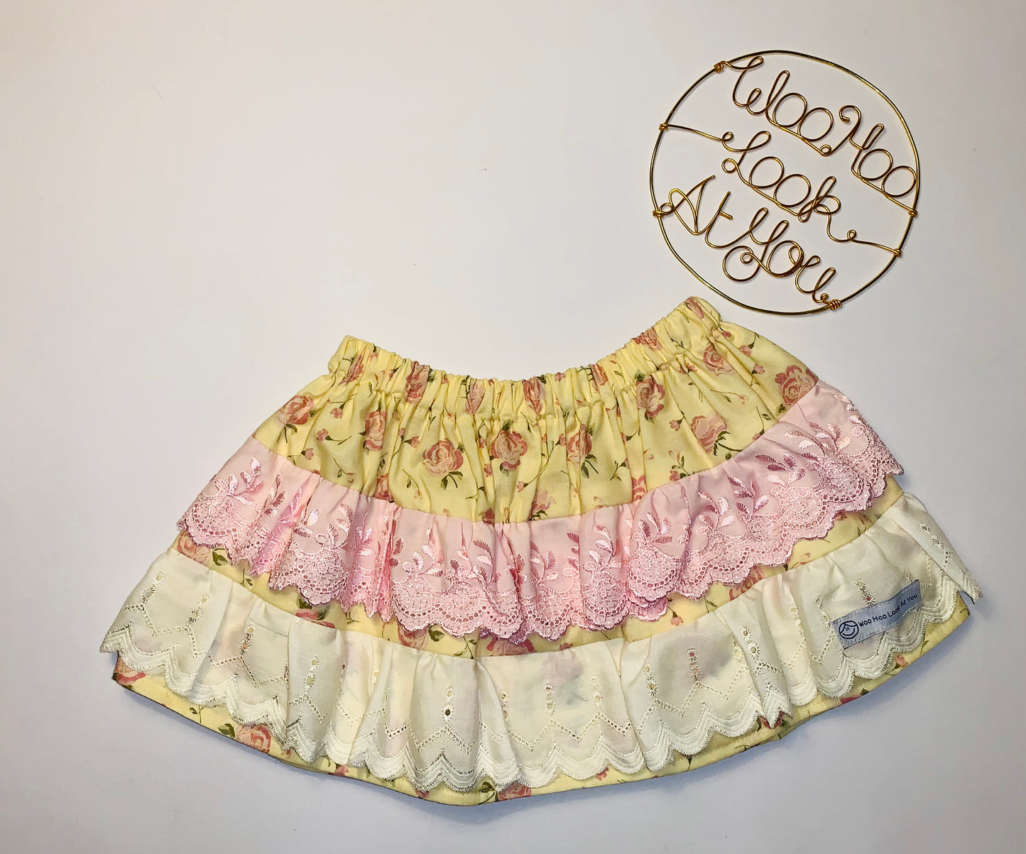 2 Piece Set - Skirt & Slip Ons - Cream with Pink and Yellow Flowers