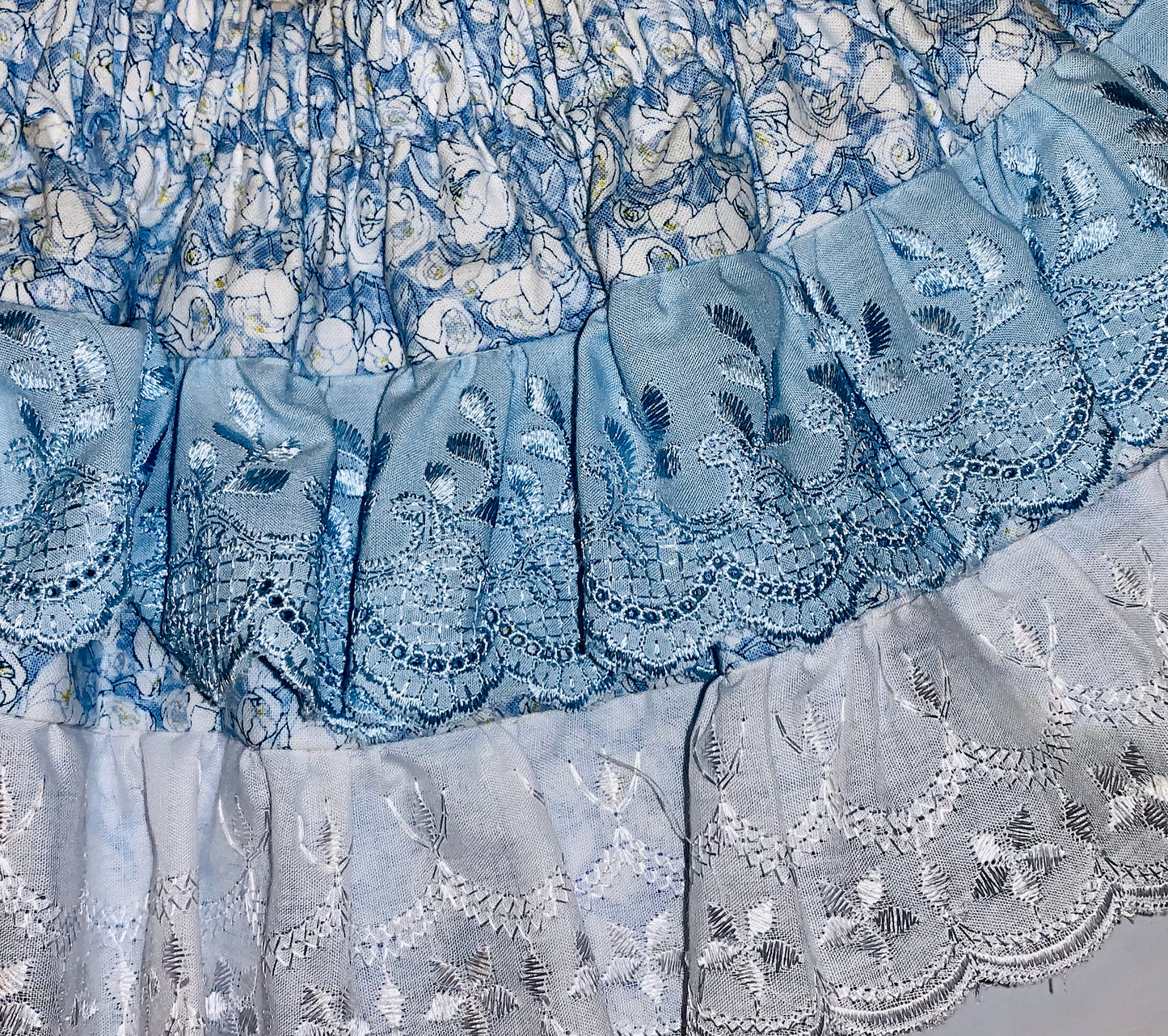 2 Piece Set - Skirt & Slip Ons - White Roses on Blue with Blue & White Anglaise