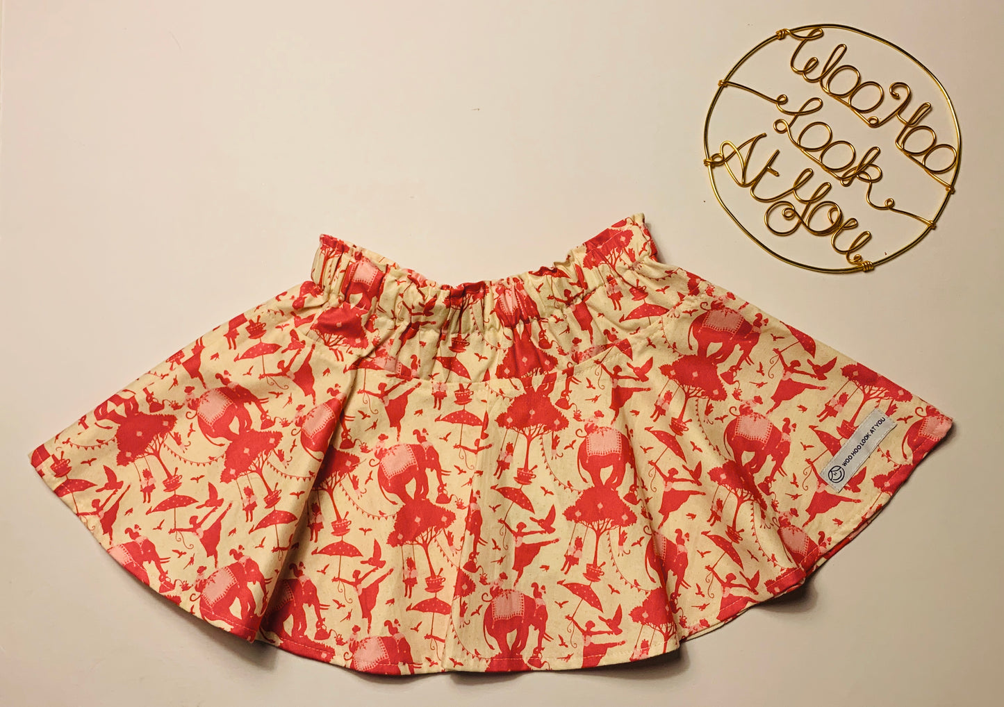 2 Piece Set - Skirt & Slip Ons - Red Elephants and Ballerinas