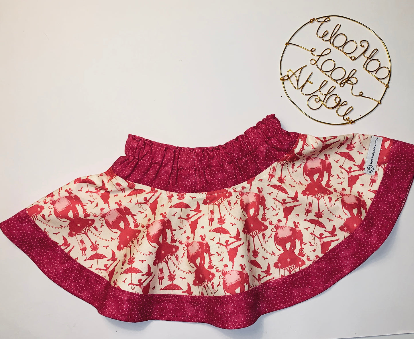 2 Piece Set - Skirt & Slip Ons - Red Elephants and Ballerinas Two-Toned