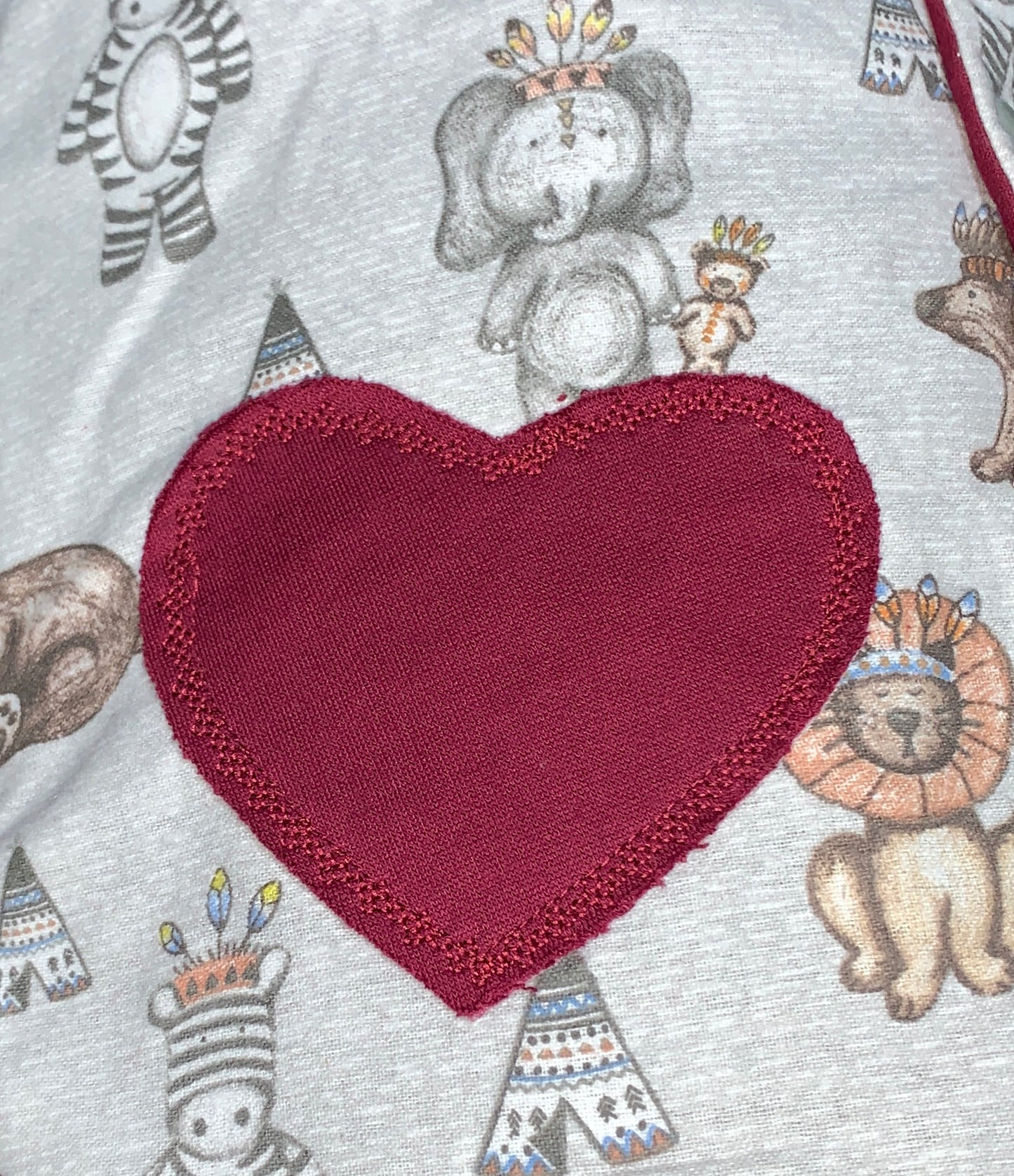 Coat - Poncho Coat - Burgundy Lined, African Animal Print, Hooded, Burgundy Heart Shape Pocket, Grey Cuffs